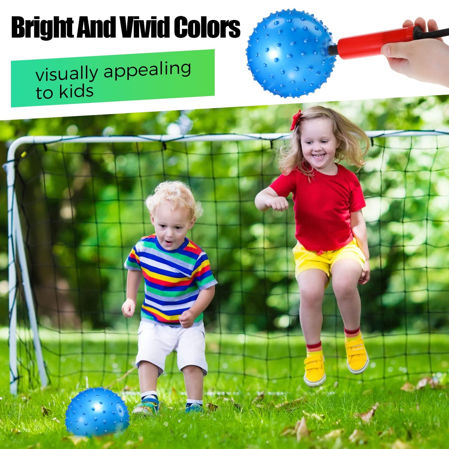 64 Pieces 6.3 Inch Knobby Balls for Kids Sensory Balls with Air Pump Small Inflatable Bouncy Soft Spiky Toddler Bounce Party Favors Summer Beach Pool Baby Massage Stress Play Set, 5 Colors