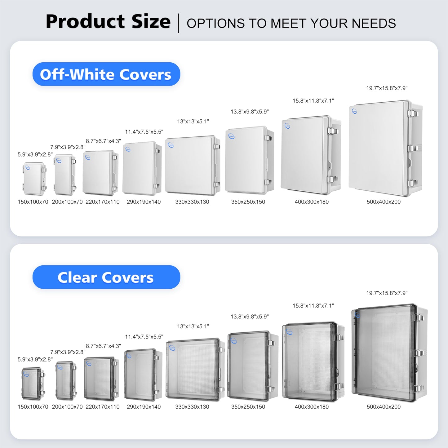 RTHIEAI Waterproof Outdoor IP67 Junction Box (13"x13"x5.1") with Mounting Plate, Hinged Grey Cover and Wall Brackets - Weatherproof ABS Plastic Electrical Enclosure for DIY Projects (330x330x130mm)