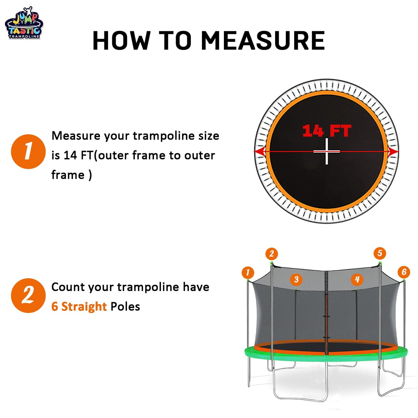 14Ft Trampoline Net Replacement with 6 Enclosure Pole Caps, Trampoline Replacement Enclosure Net Round Safty UV-Resistant Weather-Resitant Breathable Durable(Not Include Poles)