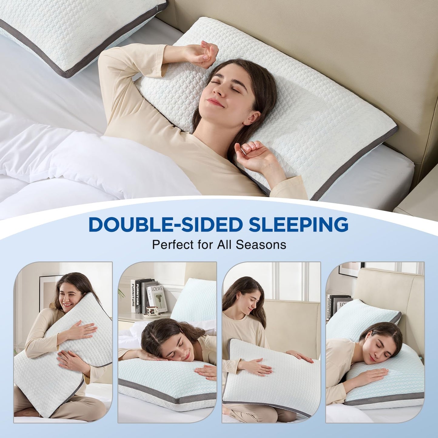 Baskbed Cooling Pillows Queen Size Set of 2, Shredded Memory Foam Pillows 2 Pack, Bed Pillow for Hot Sleepers Adjustable Firm Pillow for Side, Back and Stomach Sleepers, Machine Washable