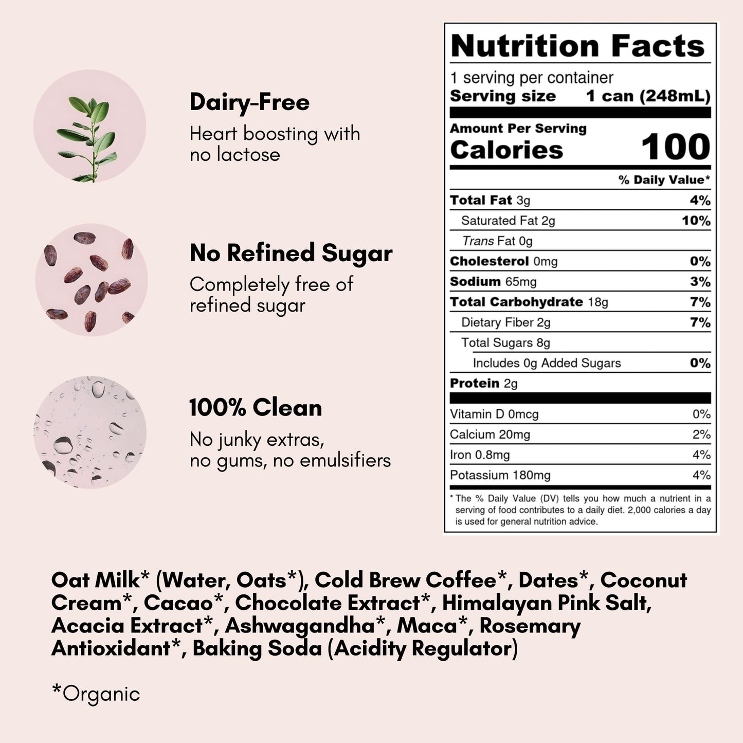 Pop & Bottle, Oat Milk Lattes - Cold Brew with Adaptogens, Maca, Ashwagandha, MCT Oil, Oat Milk, Organic, Dairy Free, Gluten Free, Great as Iced Coffee, Lightly Sweetened with Dates - Mocha, 8 Fl Oz (12 Pack)