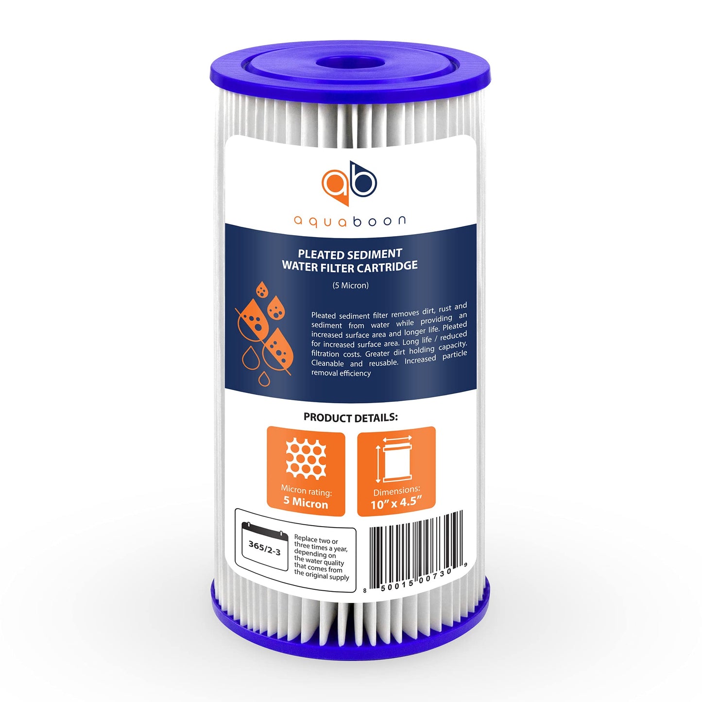 Aquaboon 5 Micron Pleated Sediment Water Filter 10 x 4.5 Cartridge - Whole House Water Filter Replacement - Whole House Water Filters Cartridges Compatible with Well Filters FXHSC, R50-BBSA, 10-Pack