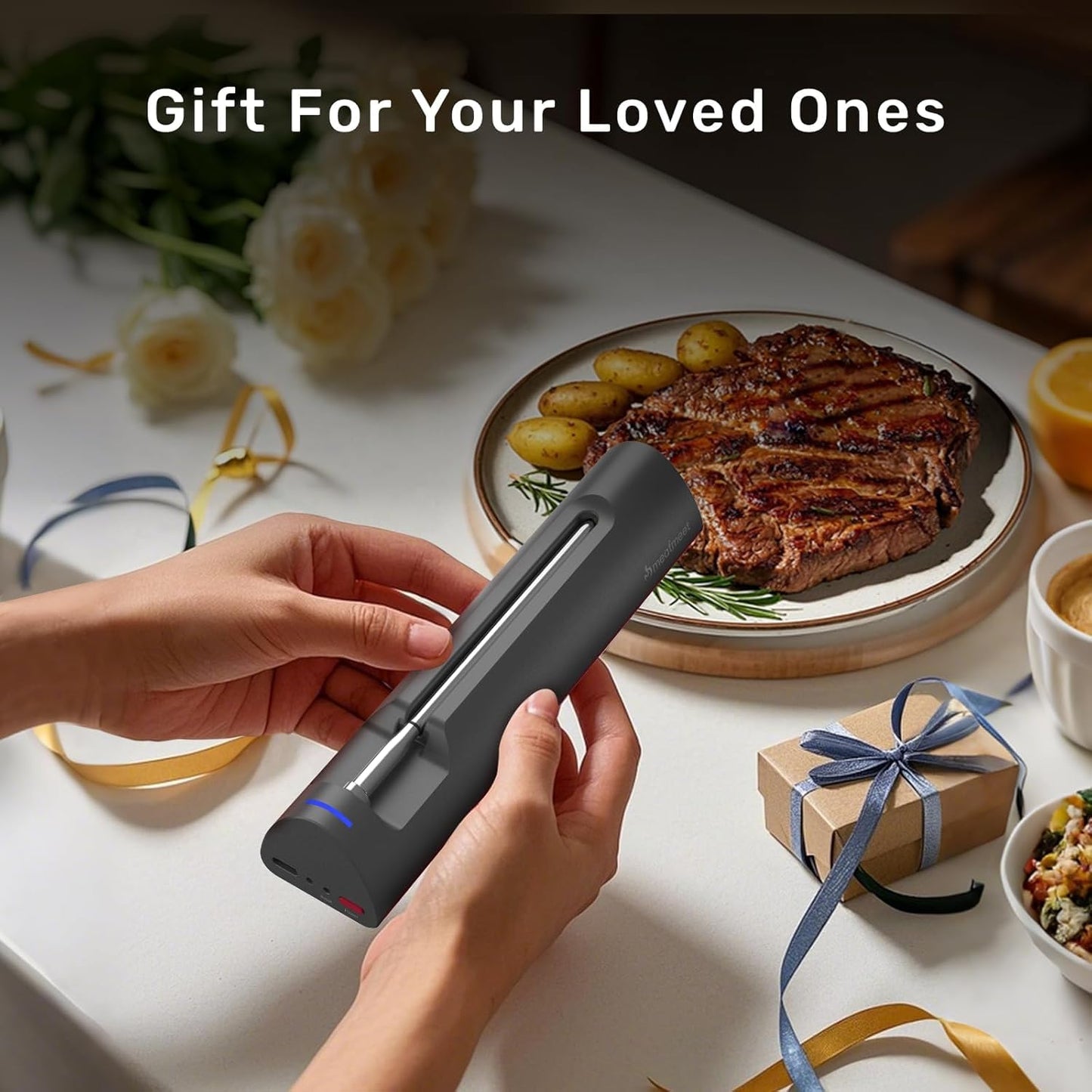 Meatmeet Wireless Bluetooth Meat Thermometer Digital, Smart AI Powered Cooking Thermomer with APP Control, IP69 Waterproof Meat Probe for BBQ, Oven, Grill, Smoker (S Pro)