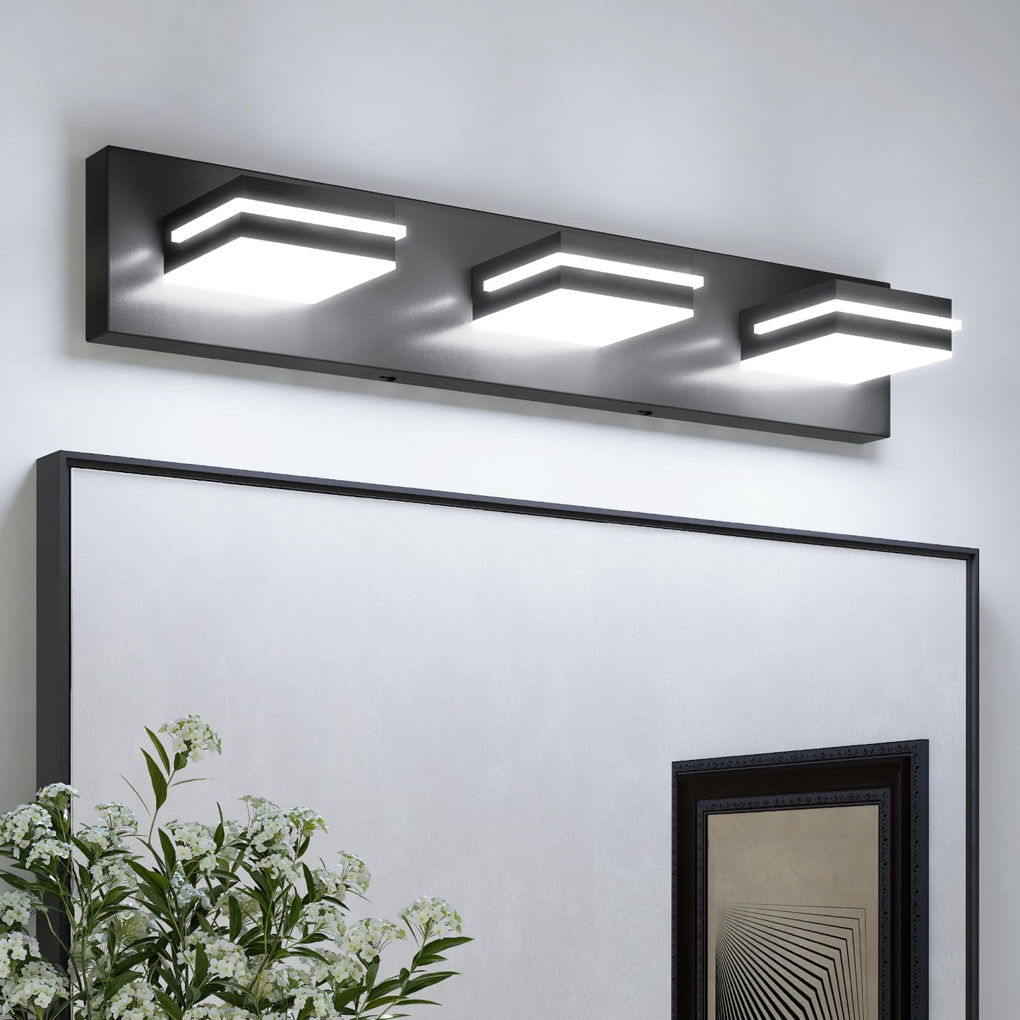 VOLISUN Modern Bathroom Vanity Light Fixtures (3-Light, 24-Inch), Matte Black LED Bathroom Lighting Fixtures Over Mirror, 360°Rotatable Head, LED Vanity Lights for Bathroom (Cool White 6000K)