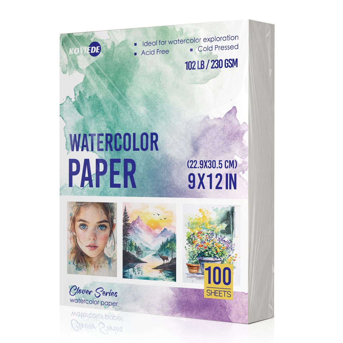 KOVIEDE 100 Sheets Water Color Paper 9x12 Inch 102LB/230GSM Cold Press Practice Paper for Students and Beginners, Acid-Free Heavyweight Art Sheets for Painting, Printing, Scanning & Crafting
