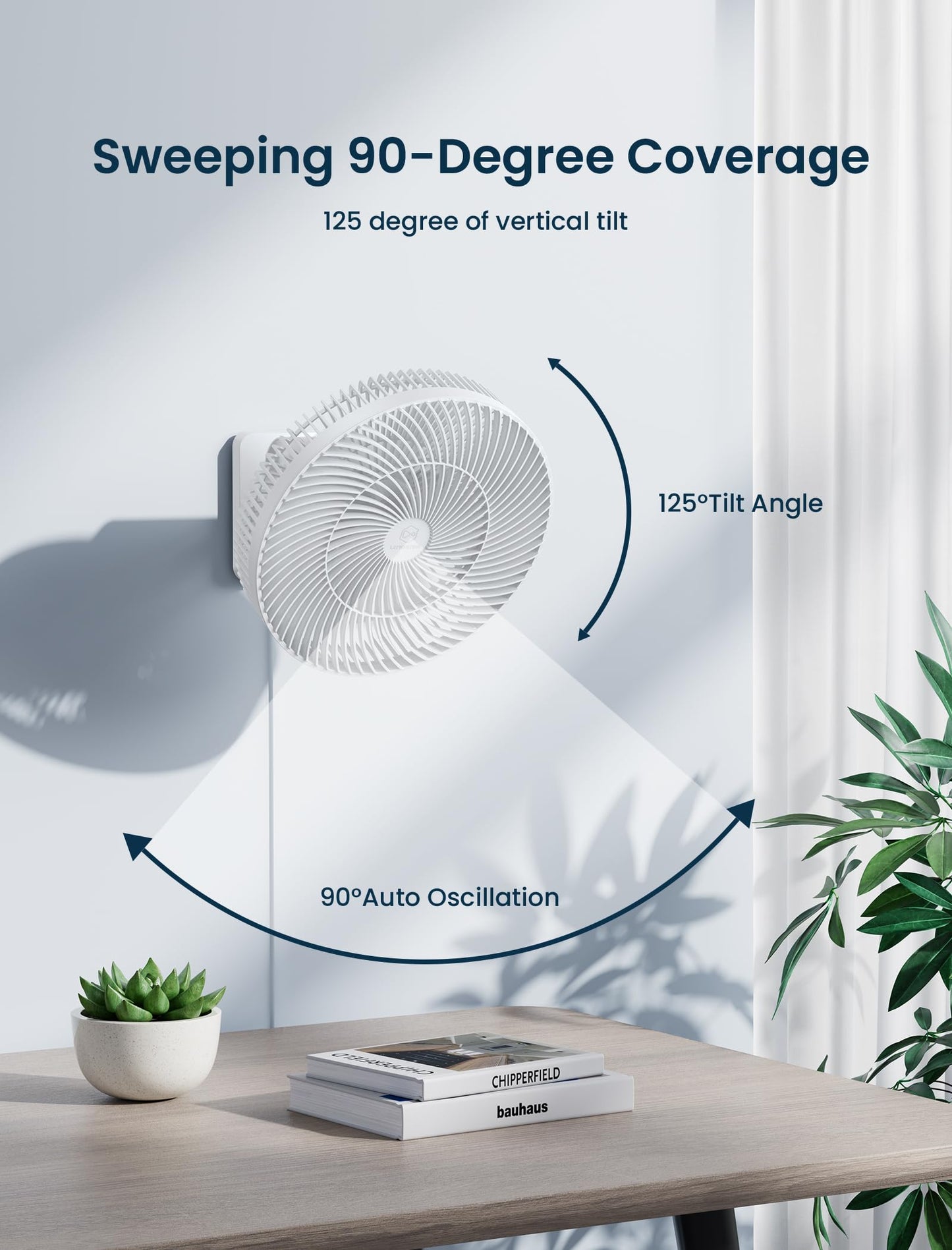 12" Wall-Mounted Oscillating Fan with Remote & Timer, Compact Bedroom/RV Fan - 4 Speeds, Quiet 90°Rotation, Adjustable Tilt, 8.2 ft Cord for Bathroom & Home Cooling, Include Adapter, Easy to Clean