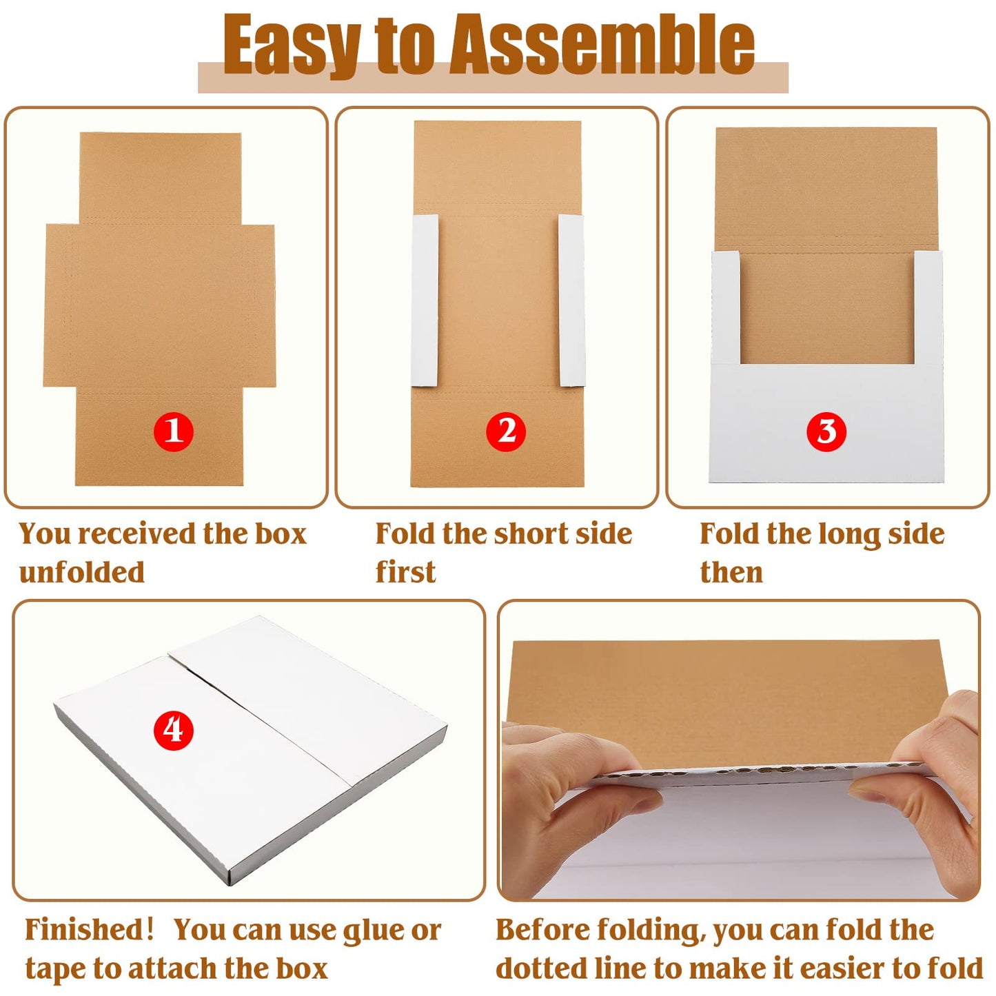 Tinlade 50 Pack Vinyl Record Shipping Boxes 12.5" x 12.5" x 1" White Vinyl Records LP Mailers Fold Cardboard Album Mailing Box Multi Depth Album Bag for Packaging Moving Storage