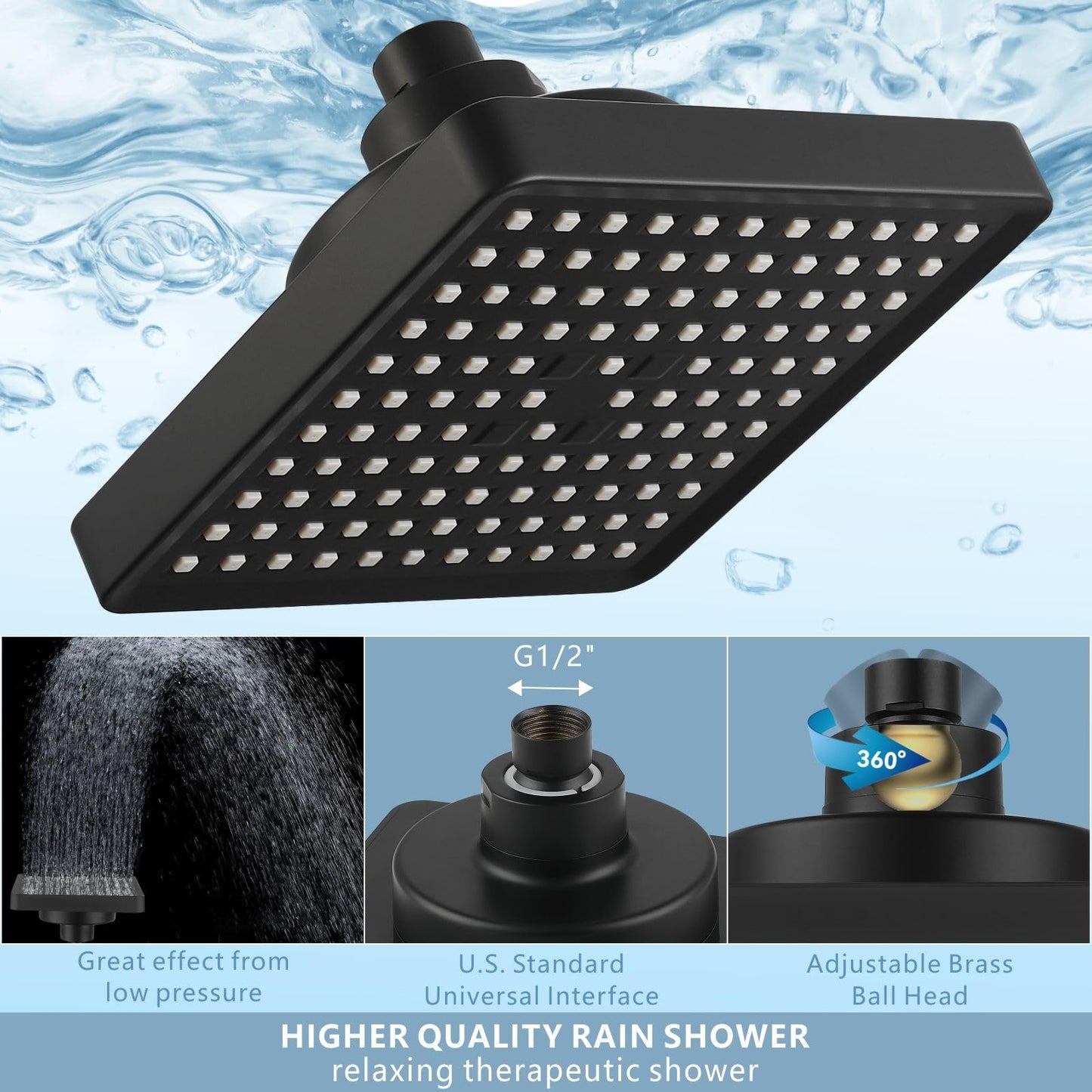 Nuodan Filtered Shower Head with Handheld Combo, High Pressure Rain Showerhead Filter for Remove Chlorine and Harmful Substances, with Self-adhesive Holder/59" Hose, Matte Black