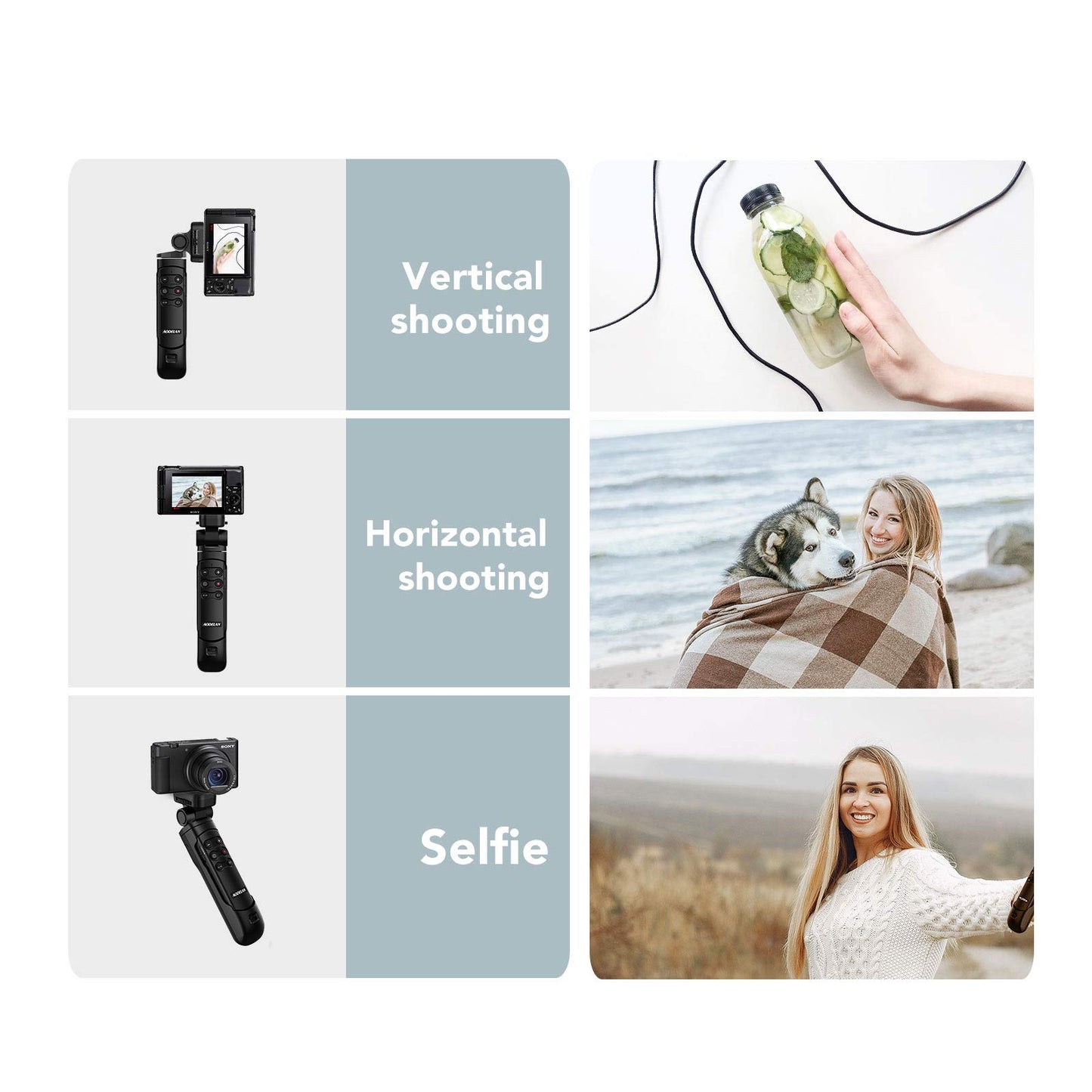 AODELAN Wireless Shooting Grip Tripod with Remote Control for Vlogging, for Sony ZV-E10,ZV-1F, ZV-E10 II, a6100, a6400, a6600, a7 III, a7R III, a7R IV, a9, a9 II, Replace Sony GP-VPT2BT