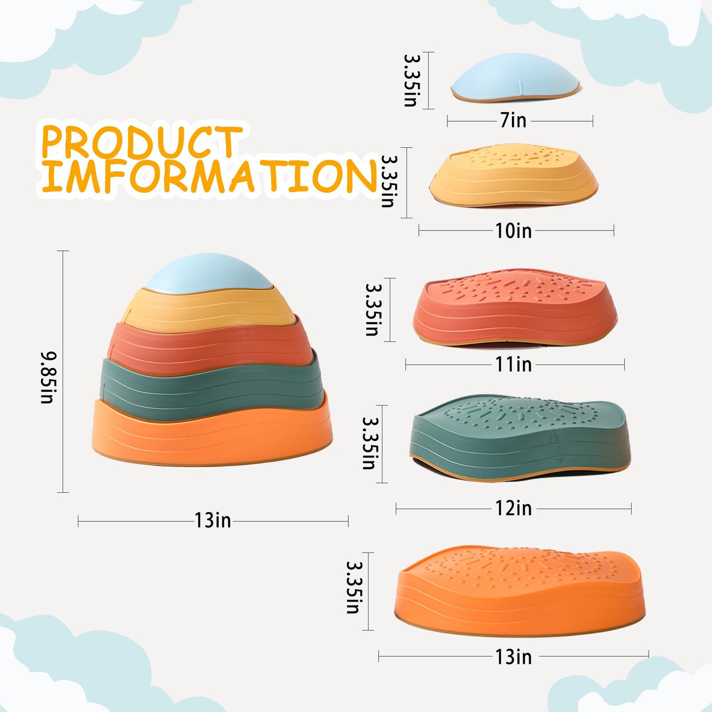 LoomLark Balance Stepping Stones for Kids 5pcs Non-Slip River Stones Obstacle Course Play Indoor and Outdoor Coordination Game Sensory Toys Toddler Ages 3 4 5 6 7 8+ (Classic)