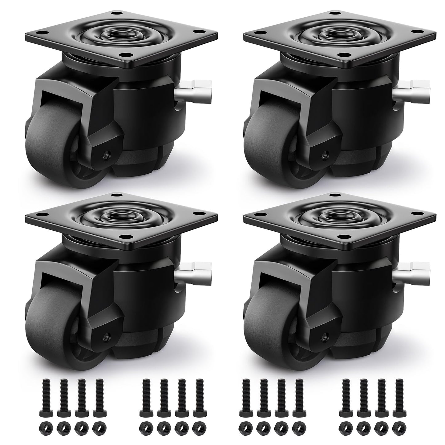 ANDUTEES 4 Pack Leveling Casters, Adjustable Heavy Duty Casters Set of 4, Swivel Plate Industrial Retractable Caster Wheels for Workbench,Machine, Equipment, Shelves (60F, 2200 Lbs Capacity, Black)