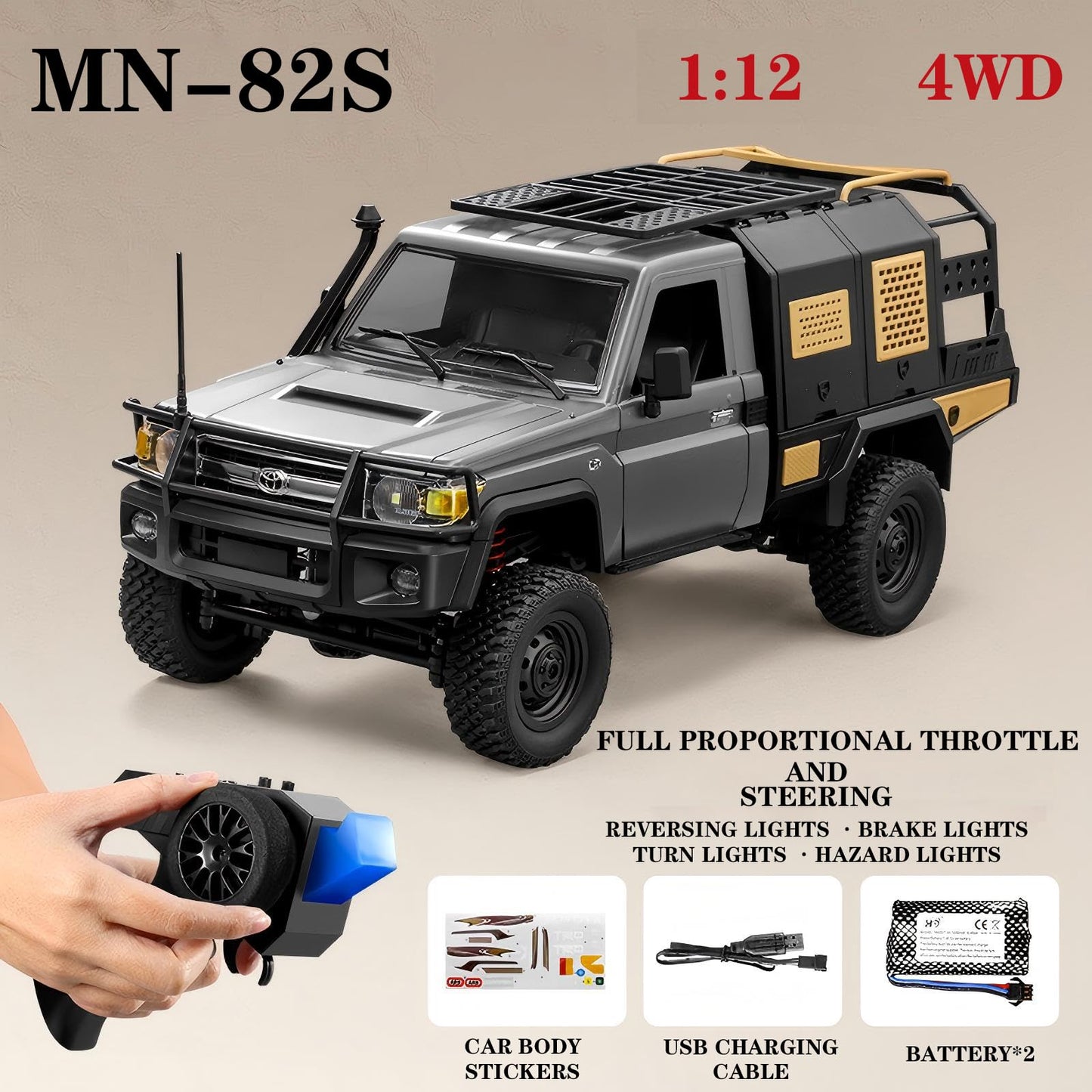YAZHIYI MN82S RC Rock Crawler, 2.4Ghz Toyota Remote Control Truck, 4WD 2 Speeds Switch RC Crawler Off-Road Pick-up with 2 Upgraded 1200mah Battery, 1/12 Scale Trucks (with Gift)