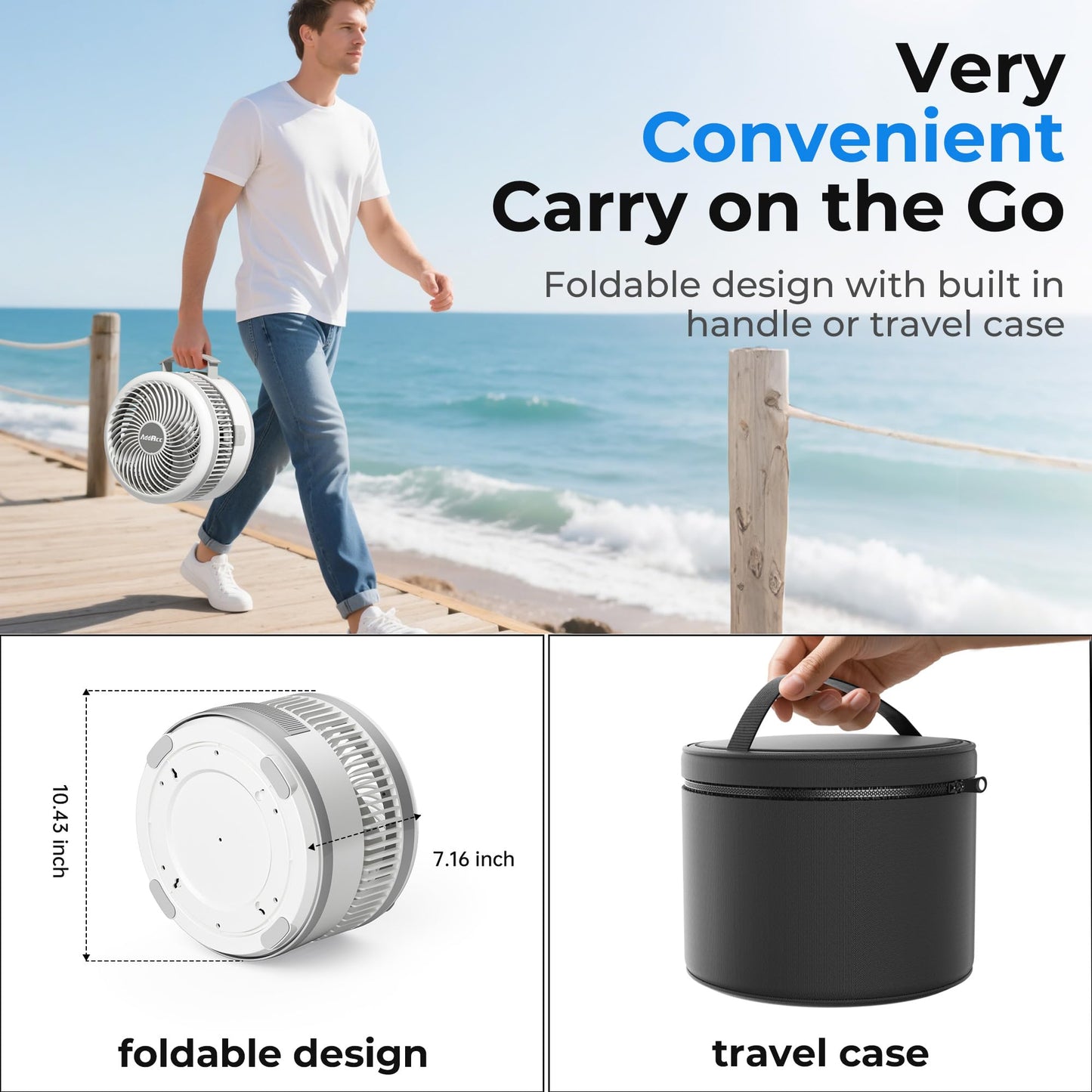 AddAcc 40000mAh Battery Operated Fan, Rechargeable Collapsible Fan, 106H Run, 9 Speeds Oscillating with Remote, Battery Powered with Timer & Light for Travel Cruise Essentials RV Outdoor Power Outage