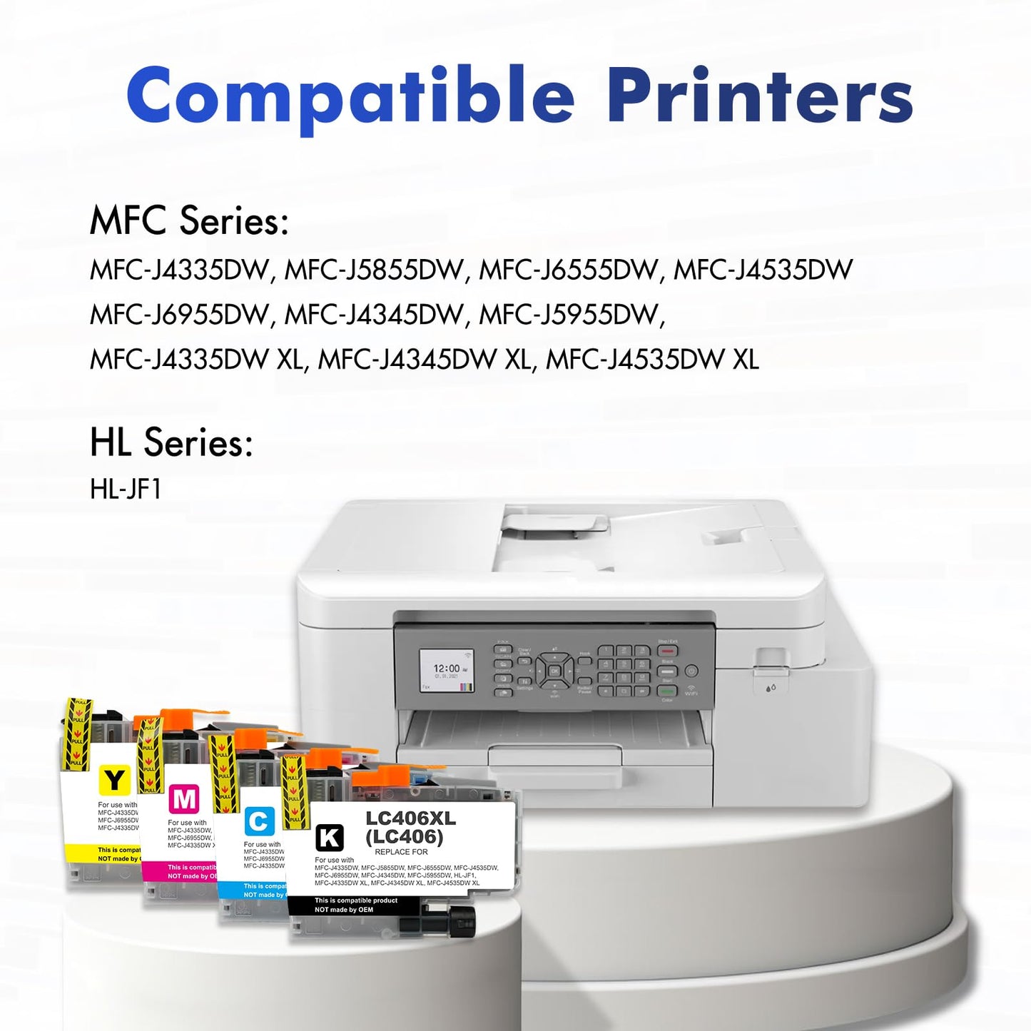 LC406 LC406XL Ink Cartridges for Brother Printer 406XL LC 406 XL for MFC-J4335DW MFC-J5855DW MFC-J6555DW MFC-J4535DW MFC-J6955DW MFC-J4345DW MFC-J5955DW - 4 Pack High Yields Black Cyan Magenta Yellow