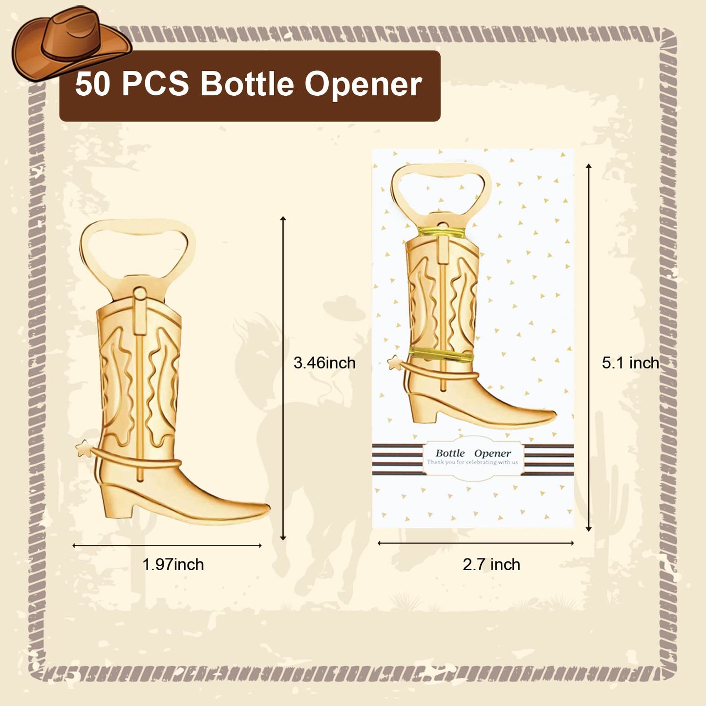 50 Pieces Cowboy Boot Bottle Openers Baby Shower Bottle Opener Favors for Guest Wedding Favors Quinceanera Party Favors Bridal Shower Favors for Guests Birthday Gender Reveal Party Favor Supplies