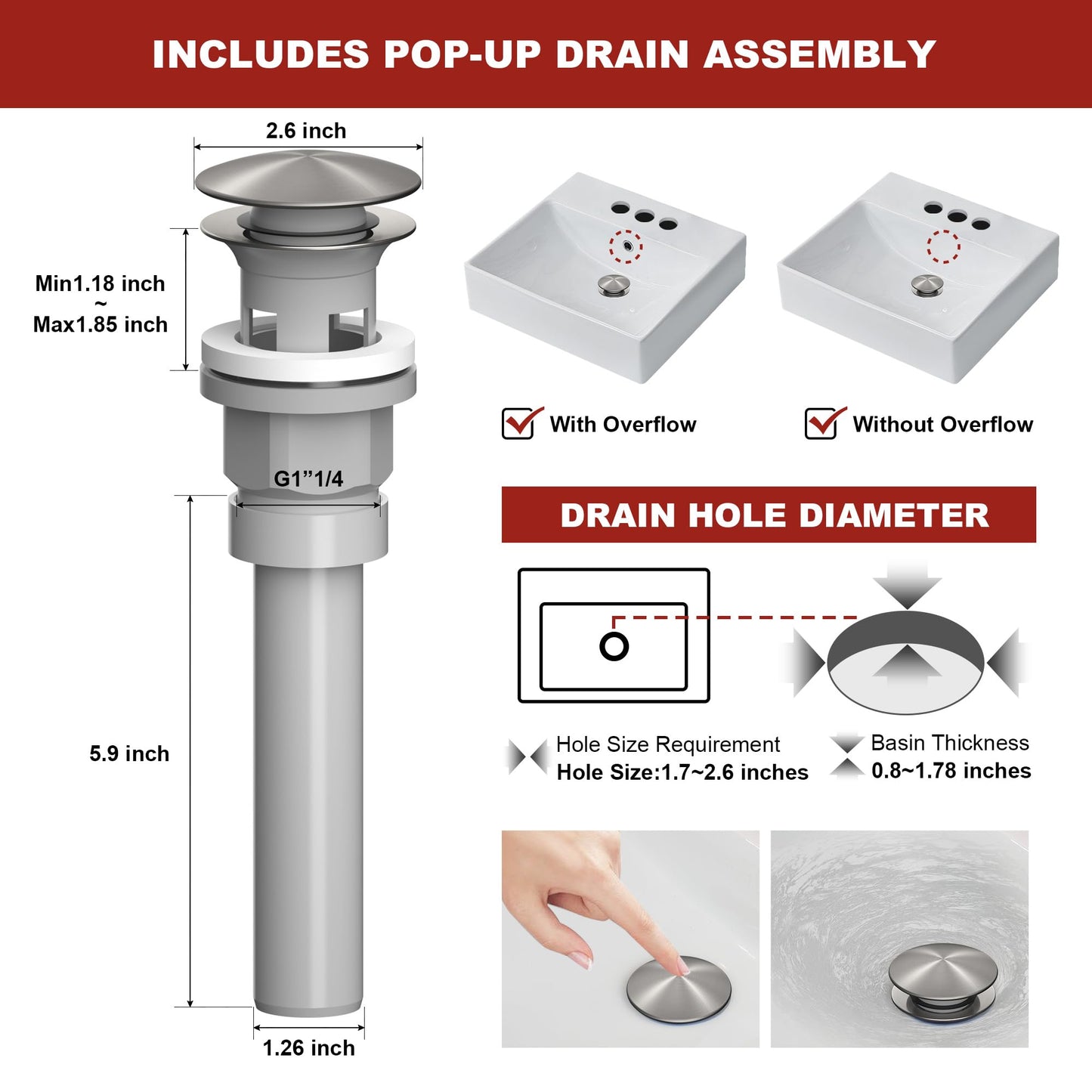 Lavatrum Brushed Nickel Bathroom Faucet Waterfall, Vanity Faucet Brass for Sink 1 Hole Single Handle Modern Mixer Tap with Pop-up Drain Stopper for Lavatory Farmhouse RV