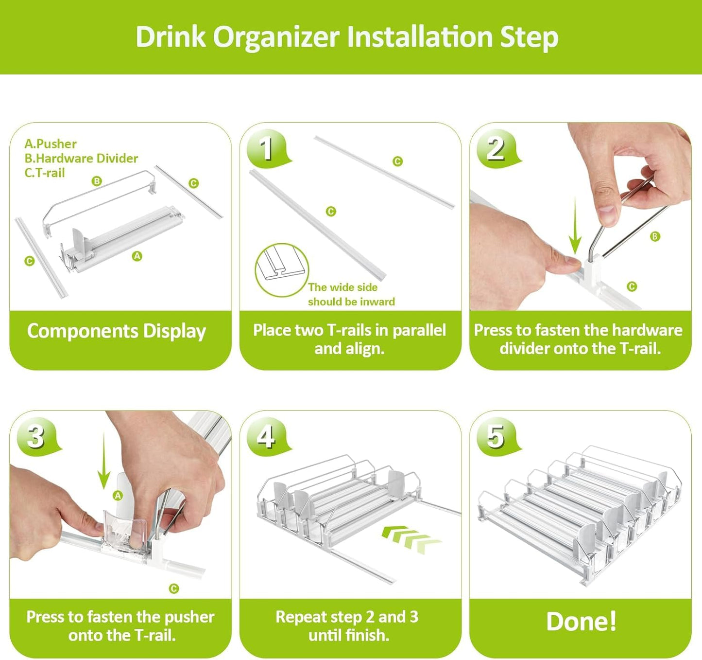 IBORING Drink Organizer for Fridge,Self Pushing Fridge Drink Organizer,Automatic Drink Dispenser for Fridge-Holds up to 30 Cans
