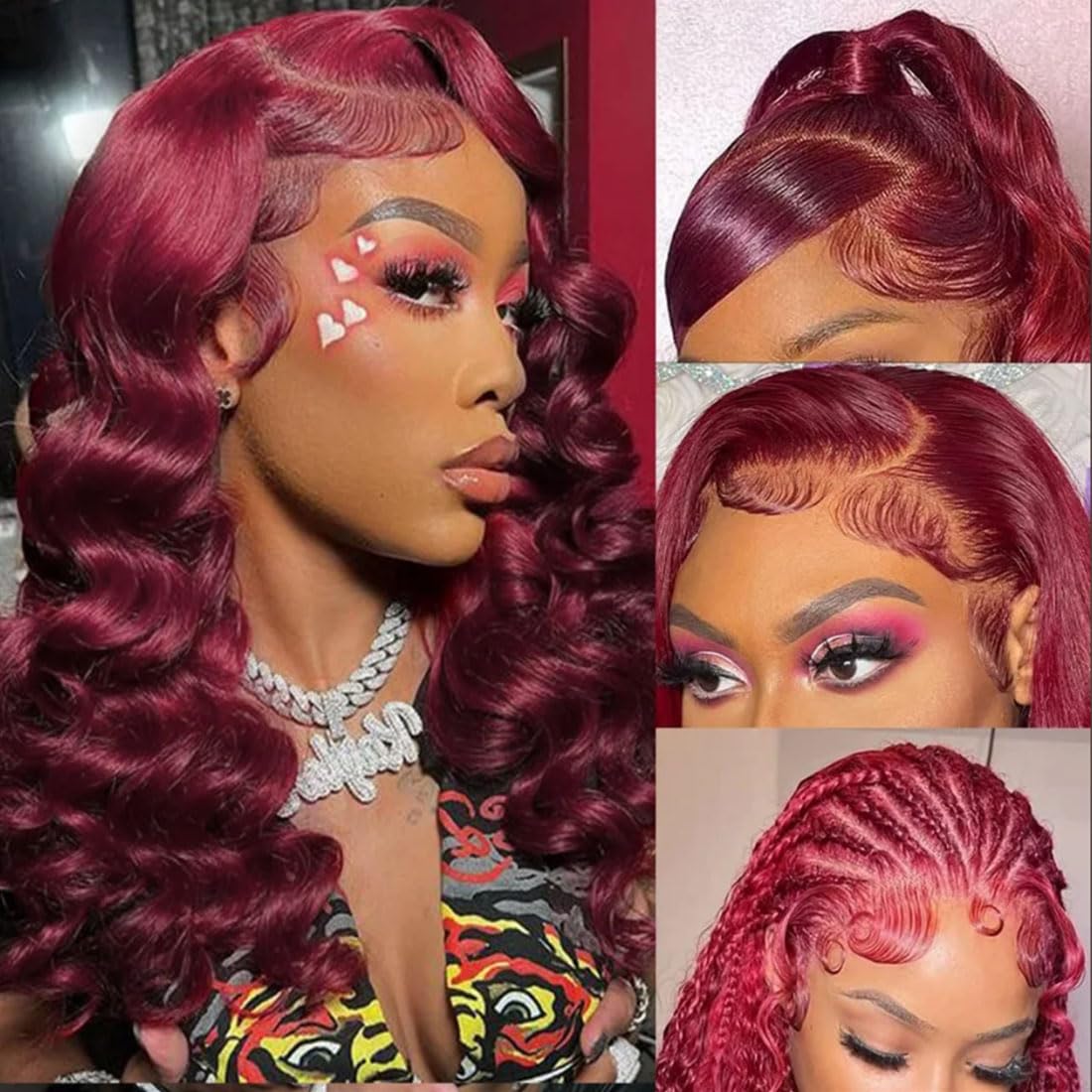 OLFORY Burgundy Lace Front Wigs Human Hair Wigs for Black Women 13x4 HD Transparent Lace Frontal Wigs Pre Plucked 200% Density 99j Loose Deep Wave Wigs Red Wine Brazilian Virgin Glueless Wig 24 Inch