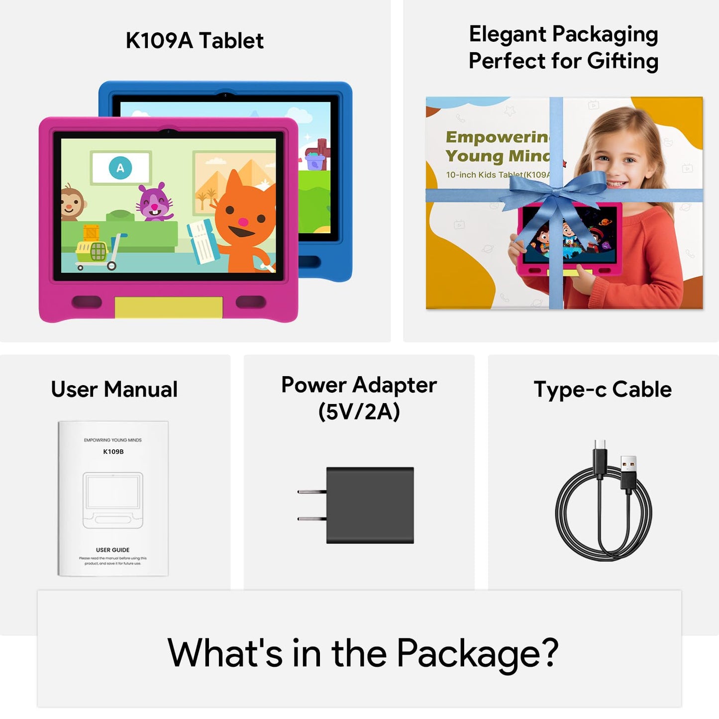 ApoloSignage Kids Tablet, 10.1" Tablet for Kids, Children's Tablet with Case, Expandable Storage, Educational Learning, Wi-Fi 6, BT 5.0, Dual Camera, Toddler Tablet for Boys and Girls,Blue