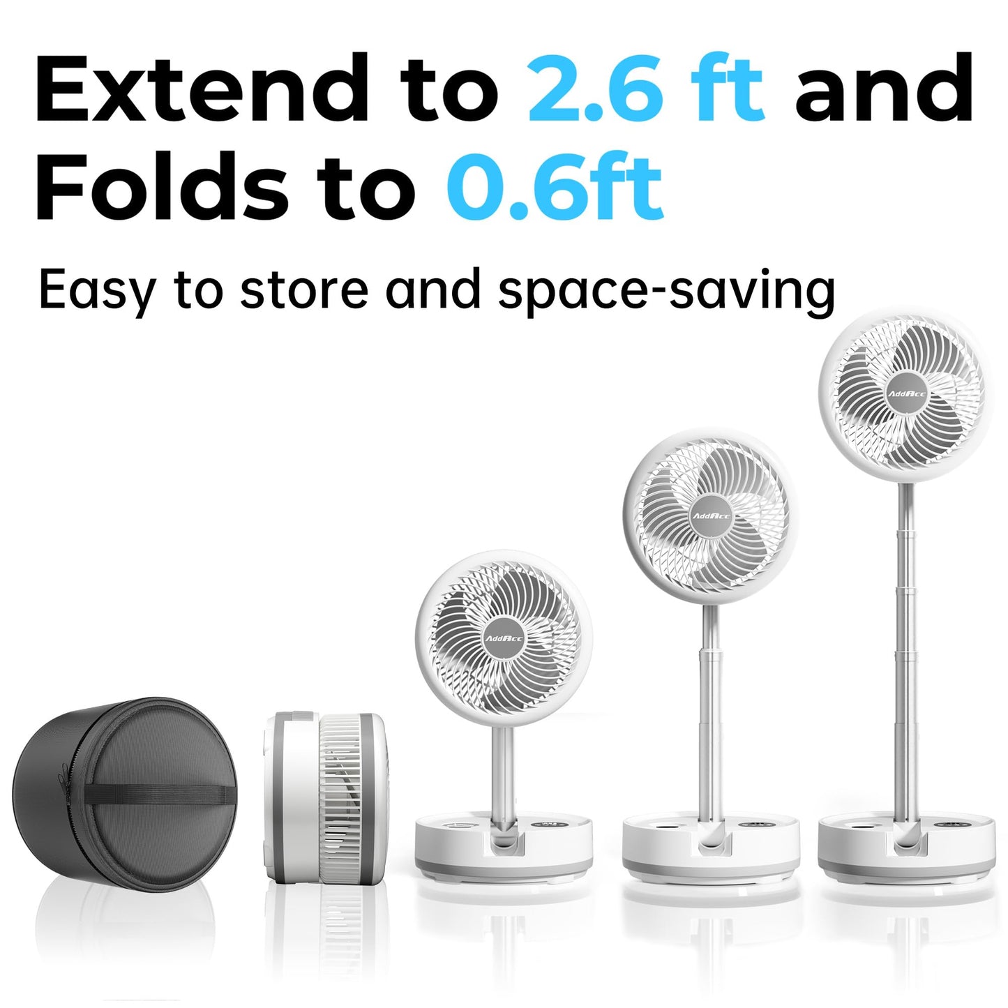 AddAcc 40000mAh Battery Operated Fan, Rechargeable Collapsible Fan, 106H Run, 9 Speeds Oscillating with Remote, Battery Powered with Timer & Light for Travel Cruise Essentials RV Outdoor Power Outage