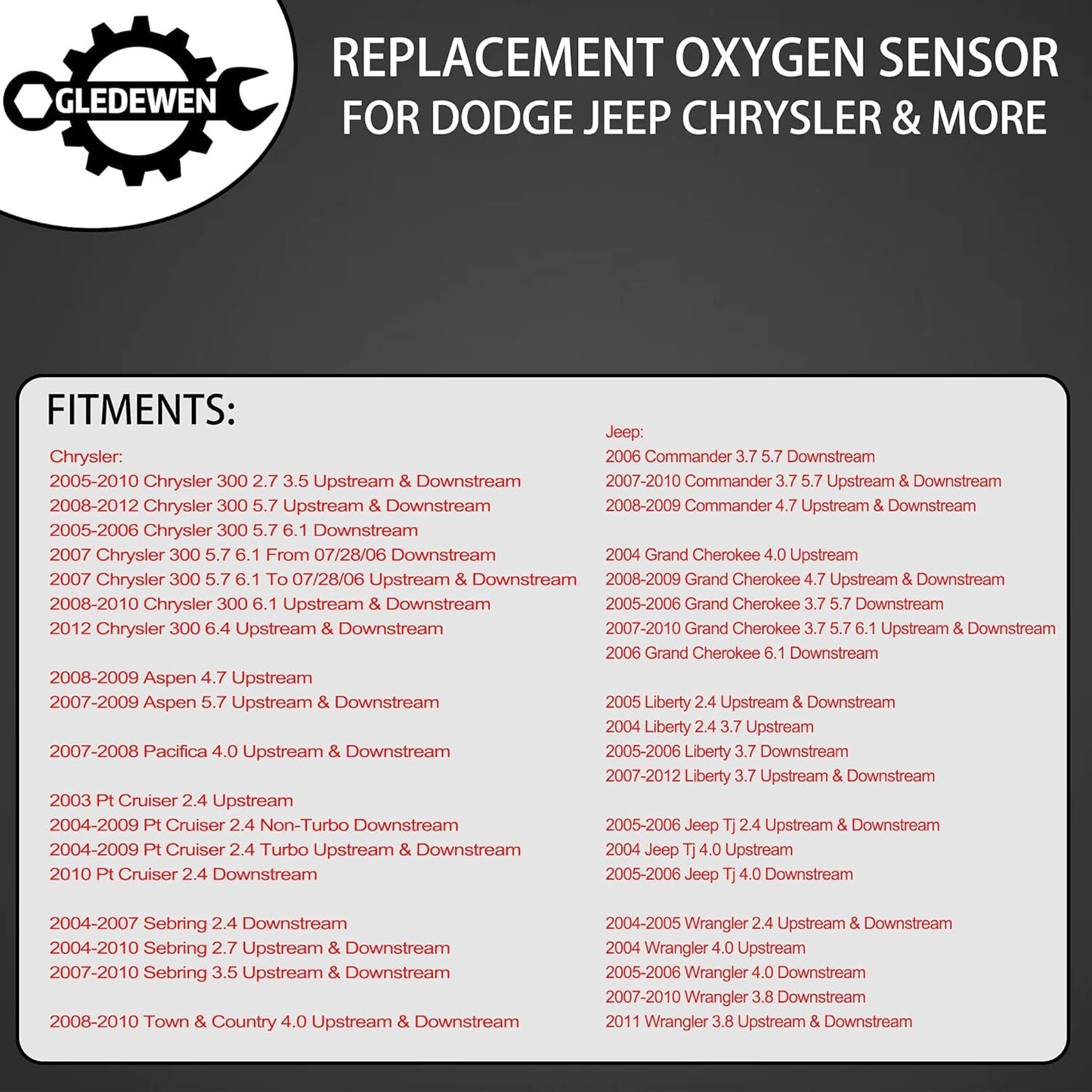 234-4587 250-24253 Oxygen O2 Sensor Upstream/Downstream 4PCS | Compatible for Chrysler 300 Town & Country Dodge Dakota Durango Ram 1500 2500 3500 Jeep Wrangler Grand Cherokee & More