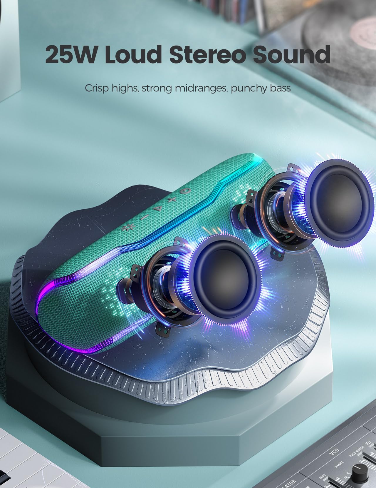 Portable Bluetooth Speaker, IPX7 Waterproof Wireless Speakers with Colorful Flashing Lights, 25W Stereo Sound with 24H Playtime, 100ft Bluetooth Range, Home Outdoor Party, TWS Pairing for Teen Gifts