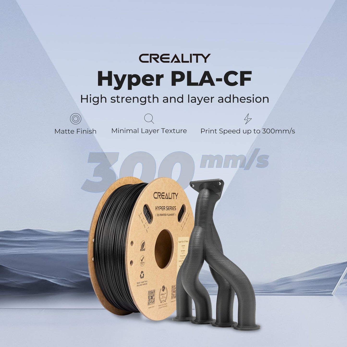 Creality 3D Printer Filament PLA Carbon Fiber Filament 1.75mm for K1C, Hyper PLA-CF for High Speed 50-300mm/s, 1kg(2.2lbs)/Spool, Dimensional Accuracy +/- 0.03 mm (Black)