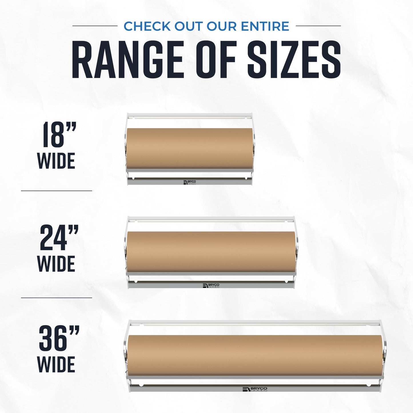 Bryco Goods - 18 Inches All Paper Roll Dispenser and Cutter Made of Heavy-Duty Steel Frame & Sharp Blade. Holds, Dispenses & Cuts. Wall Mountable & Non-Slip Tabletop. Ideal Butcher Paper Dispenser