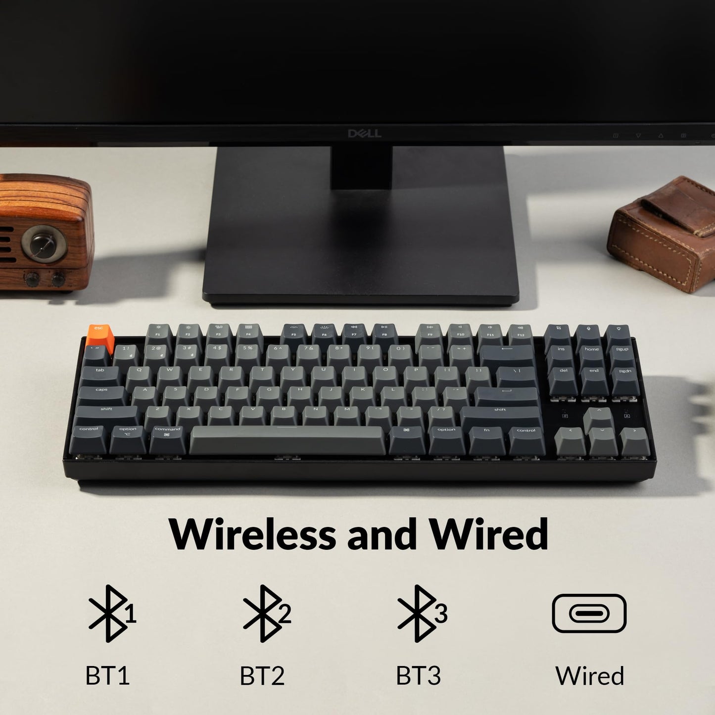 Keychron K8 Tenkeyless Wireless Mechanical Keyboard for Mac, White Backlight, Bluetooth, Multitasking, Type-C Wired Gaming Keyboard for Windows with Gateron G Pro Brown Switch