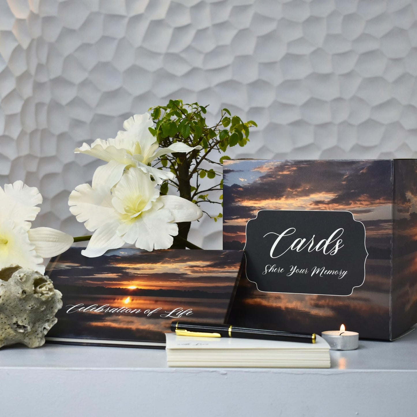All-In-One Funeral Guest Book Set – Elegant Memorial Guestbook, Funeral Register Book, 60 Memory Cards, Collection Box, Black Pen, Table Sign, Celebration of Life Guest Book, Memorial Keepsake