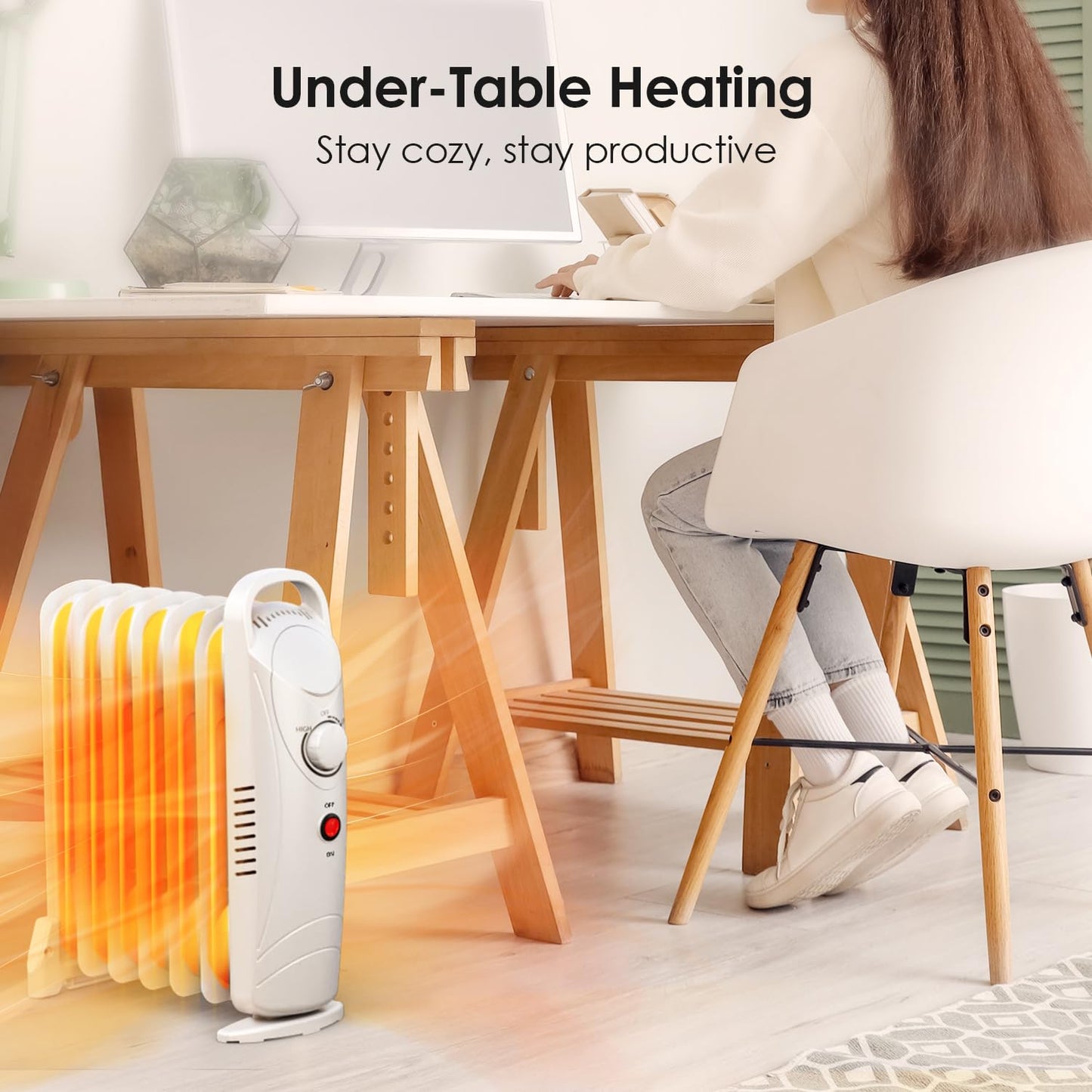 Air Choice Oil Heaters for Indoor Use, 700W Radiator Heater, Overheat Protection, Silent Operation, Adjustable Thermostat with 2 Heat Settings, Compact Electric Heater for Bedroom Office Desk, White