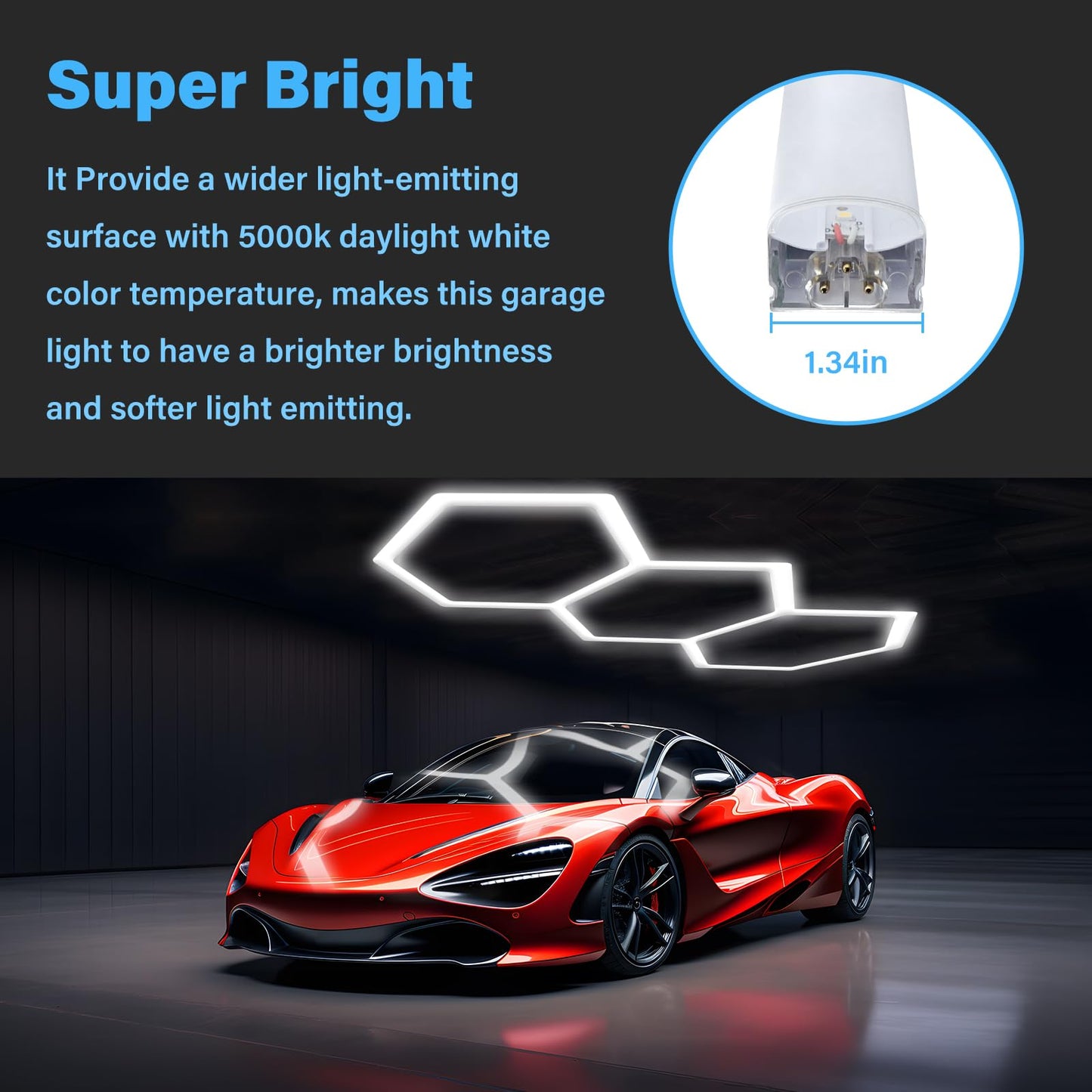 ALLYES KX Hexagon LED Garage Light, Dimmable Hex Shop Lights 6500K 17280LM 128W, Brightness Adjustable Led Ceiling Lights for Shop Garage Gym Workshop Basement