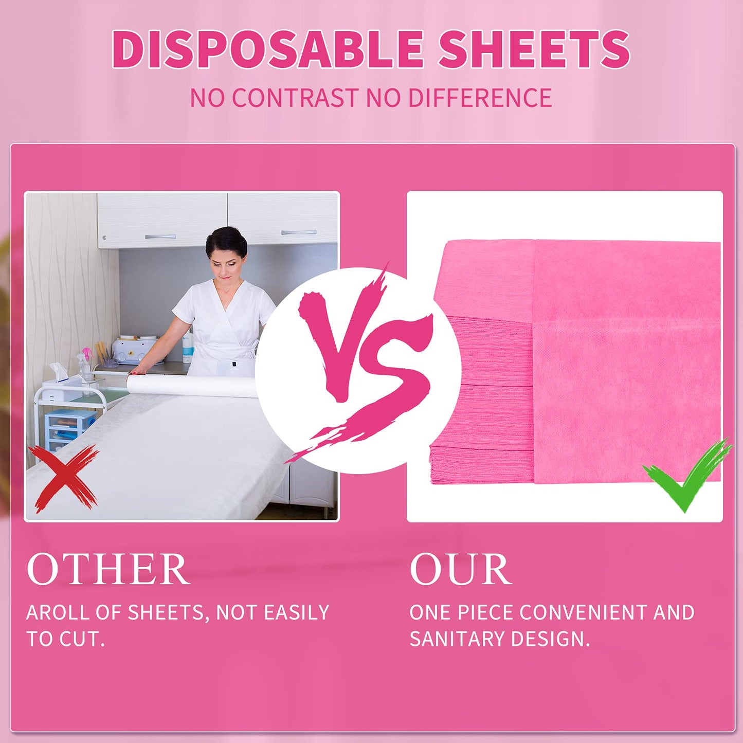 100 Pieces Disposable Bed Sheets Non-woven Spa Fabric Sheets Waterproof Massage Table Sheets Oil Proof Bed Cover for Travel Spa Tatto Hotel Salon, 31.5 x 71 Inch (Pink)