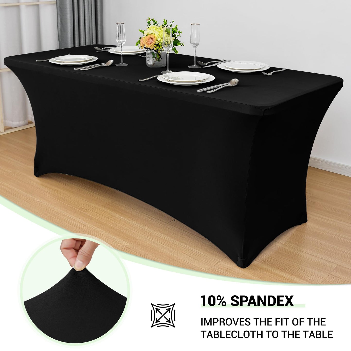 Obstal 6 Pack Stretch Spandex Table Covers for 6 Foot Tables - 6 FT Universal Rectangular Fitted Tablecloth Protector for Wedding, Banquet, Party (Black, 72 Length x 30 Width x 30 Height Inches)