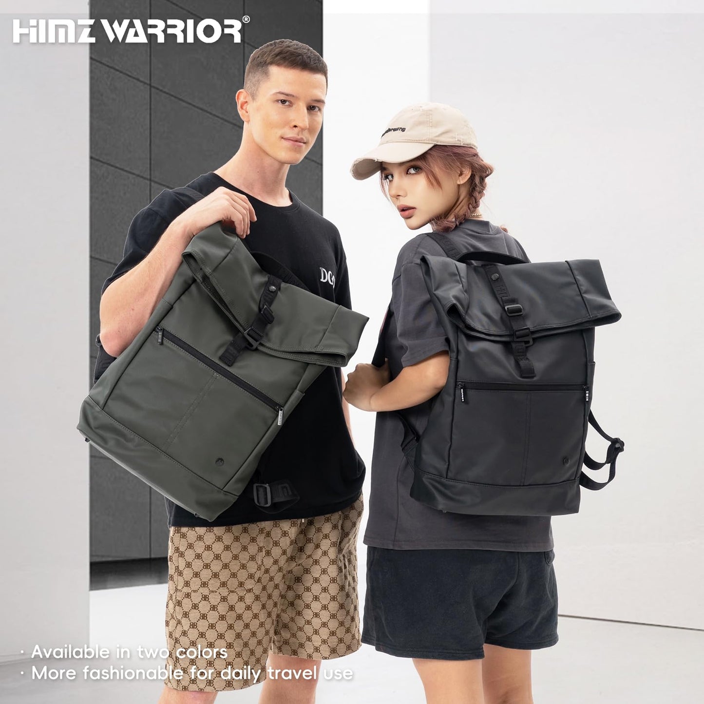 Rolltop Backpack for Adults, Water Resistant Expandable Daypack with Dedicated Compartment Fits 15.4” Laptops, Roll Top Back packs for Travel, Work Buisness, Commute, College & Carry-On Trips, Black