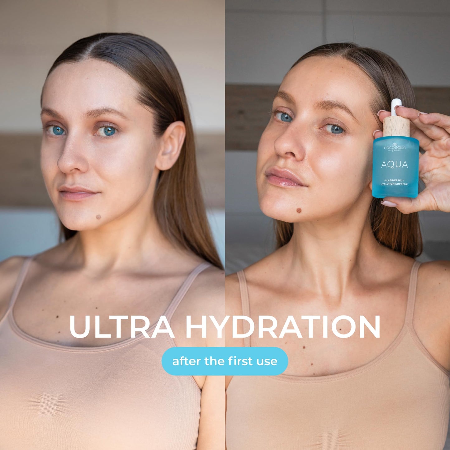COCOSOLIS AQUA Filler-Effect Hyaluron Supreme facial serum with 8 types of hyaluronic acid and Aquaxyl™, vegan anti-age day care with ultra hydration
