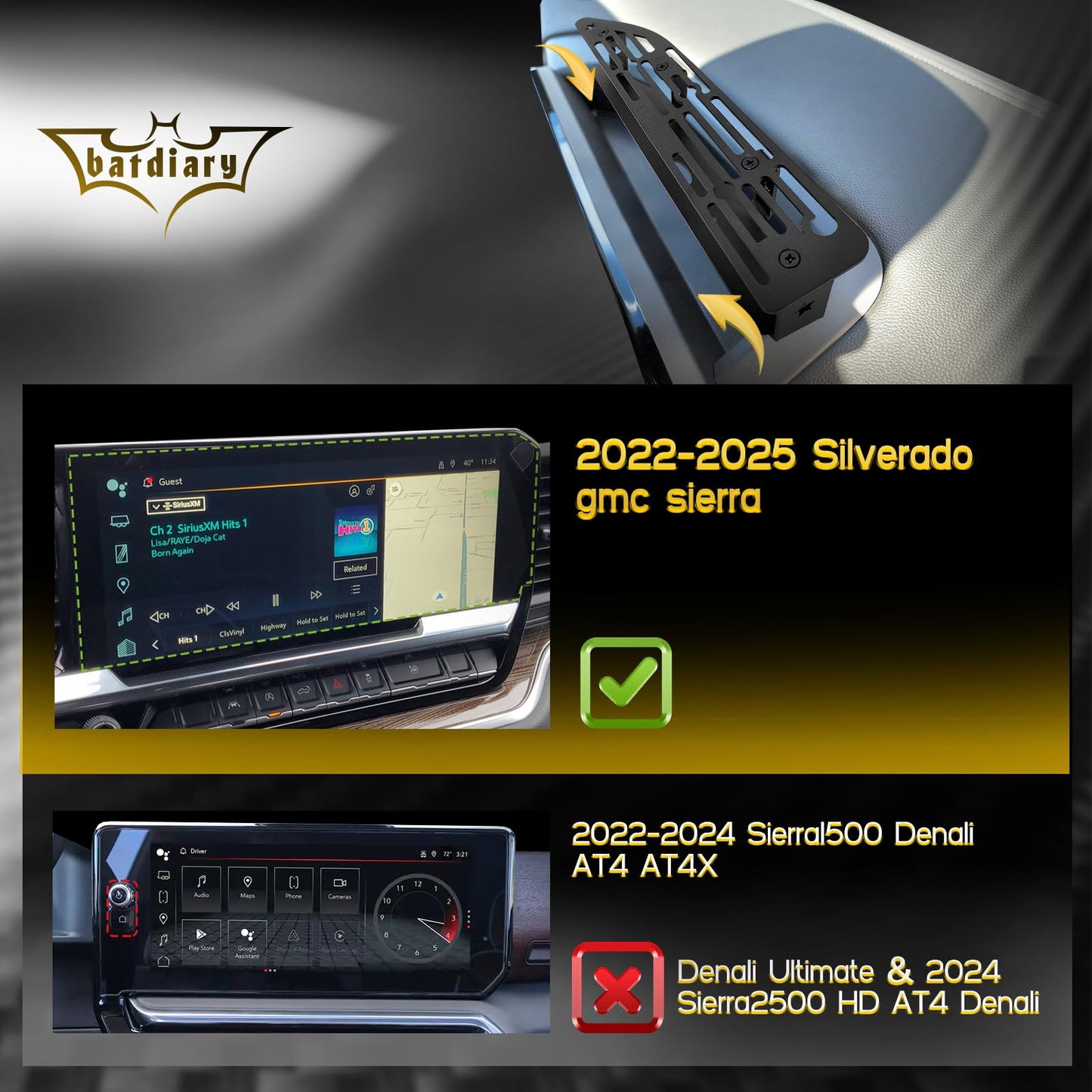 Batdiary 2024 2025 Silverado 1500 Magnetic Phone Mount Compatible with 2022 2023 2024 2025 Chevy Silverado GMC Sierra Accessories Metal Cell Phone Holder Dash Platform Mount(No-Drill Installation)