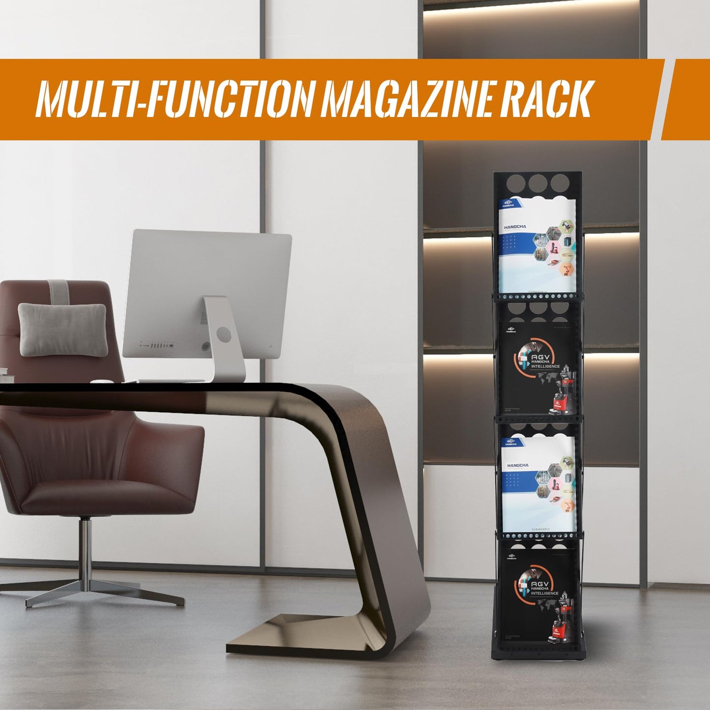 ChoiCARE Literature Catalog Rack, Foldable Magazine Brochure Display Stand, Magazine Floor-Standing with Portable Oxford Bag, for Office Store and Exhibition Trade Show (4 Pockets, Black)