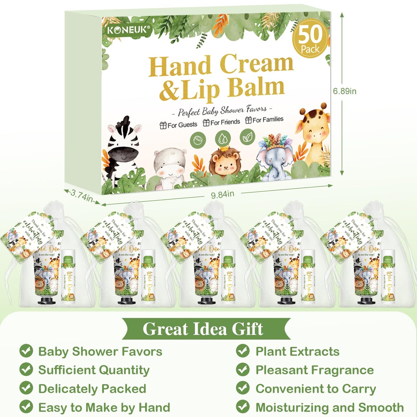 50 Pack Bulk Hand Cream and Lip Balm Gifts Sets, Baby Shower Favors and Bridal Shower Favors for Guests with Thank You Card and Organza Gift Bags, Appreciation Gifts, Wedding Party Favors (Baby Girls)