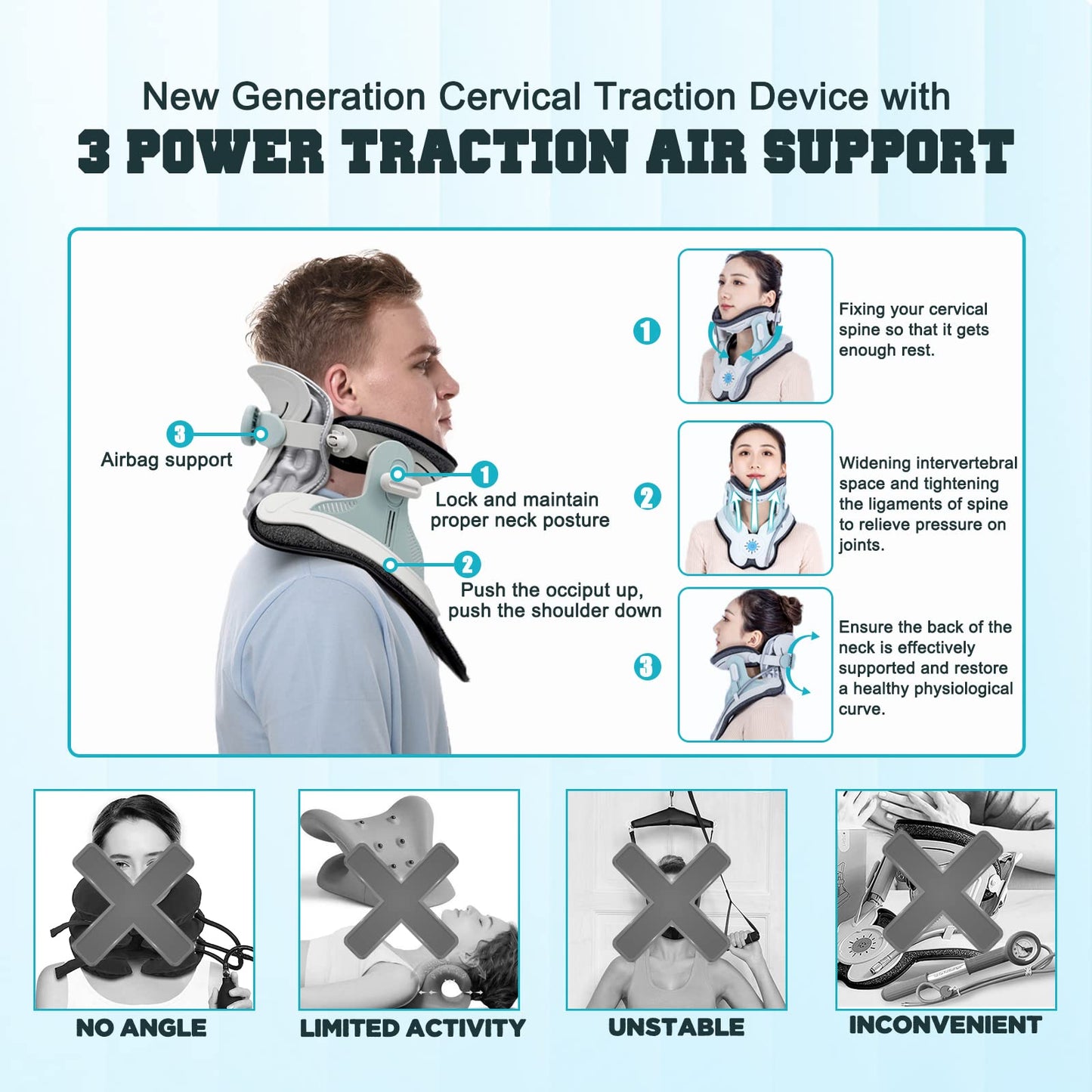ALLILUYAA Cervical Neck Traction Device,Electric Air Pump Neck Stretcher Cervical Traction Device,with 3 Power Traction and 8 Airbag Support,Neck Brace which Decompresses the Neck and Relieves