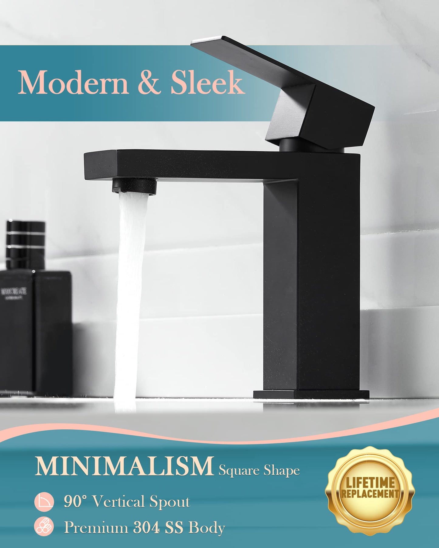 KUZOR Matte Black Bathroom Faucet Single Hole, 304 Stainless Steel One Handle Bathroom Sink Faucet with Metal Pop Up Drain, for Modern Bath/Vanity - 6.69 Inch Height