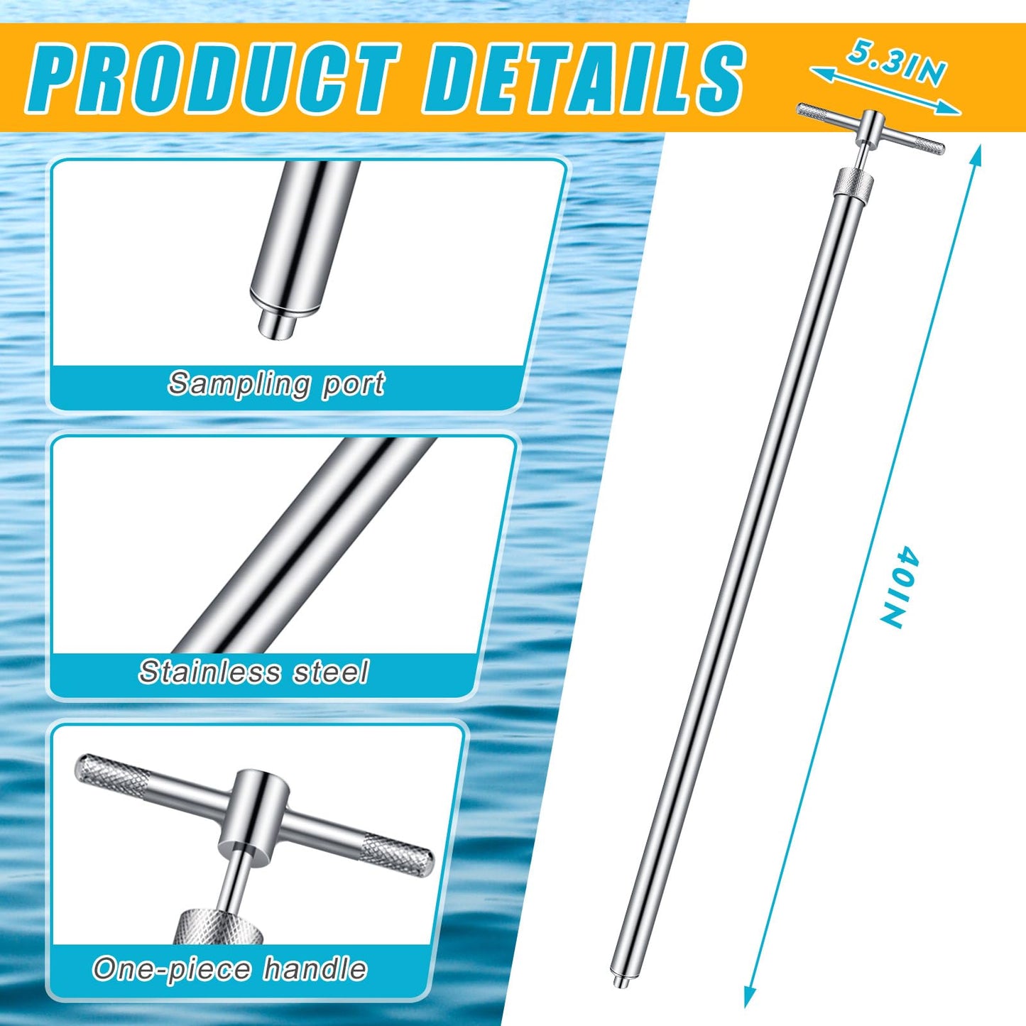 Maxdot 1m/40 Inch Stainless Steel Liquid Sampler - 350ml Sampling Probe for Drums, Tanks, IBC Totes - Industrial Fluid Sample Extractor for Viscous Liquids, Oil, Chemicals