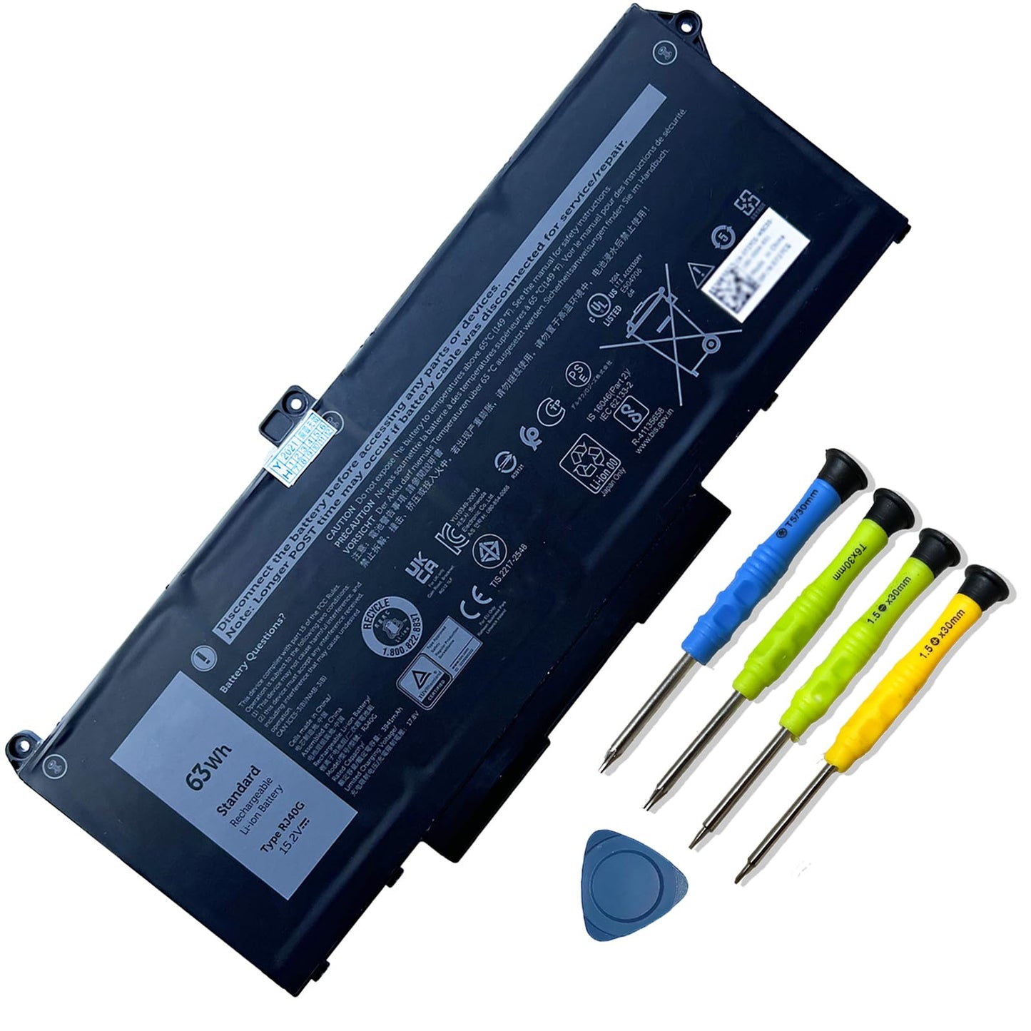 RJ40G 4-Cell 63Wh Laptop Battery Replacement for Dell Latitude 15 5520 Latitude 14 5420 Precision 15 3560 Series M033W 01K2CF 075X16 WY9DX P137G P137G001 P104F P104F001 0WK3F1 0M3KCN 15.2V 3941mAh