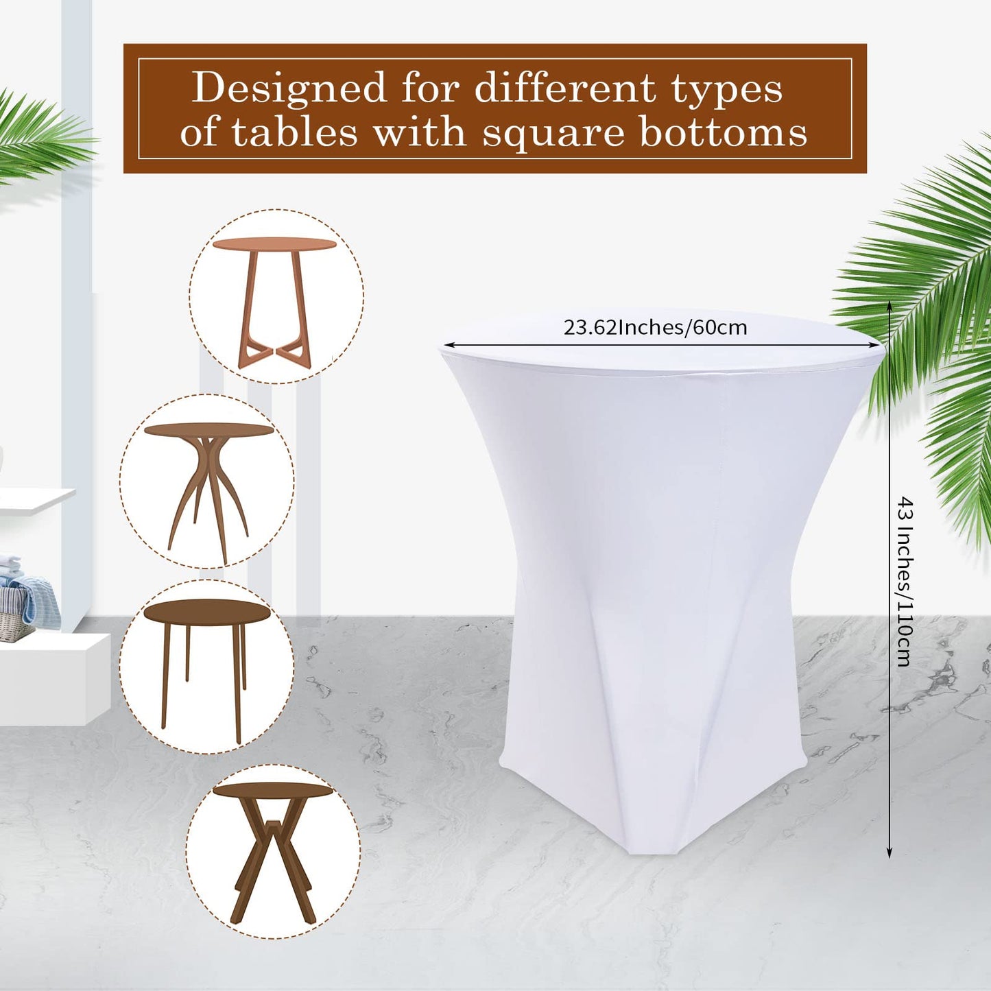 Linyuthia 10 Pack Spandex Cocktail Table Cover Bulk 24 x 43 Inch Round Highboy Stretch Bistro Tablecloths Fitted Corner High Clothes for Weddings Banquet Birthday Party (White)