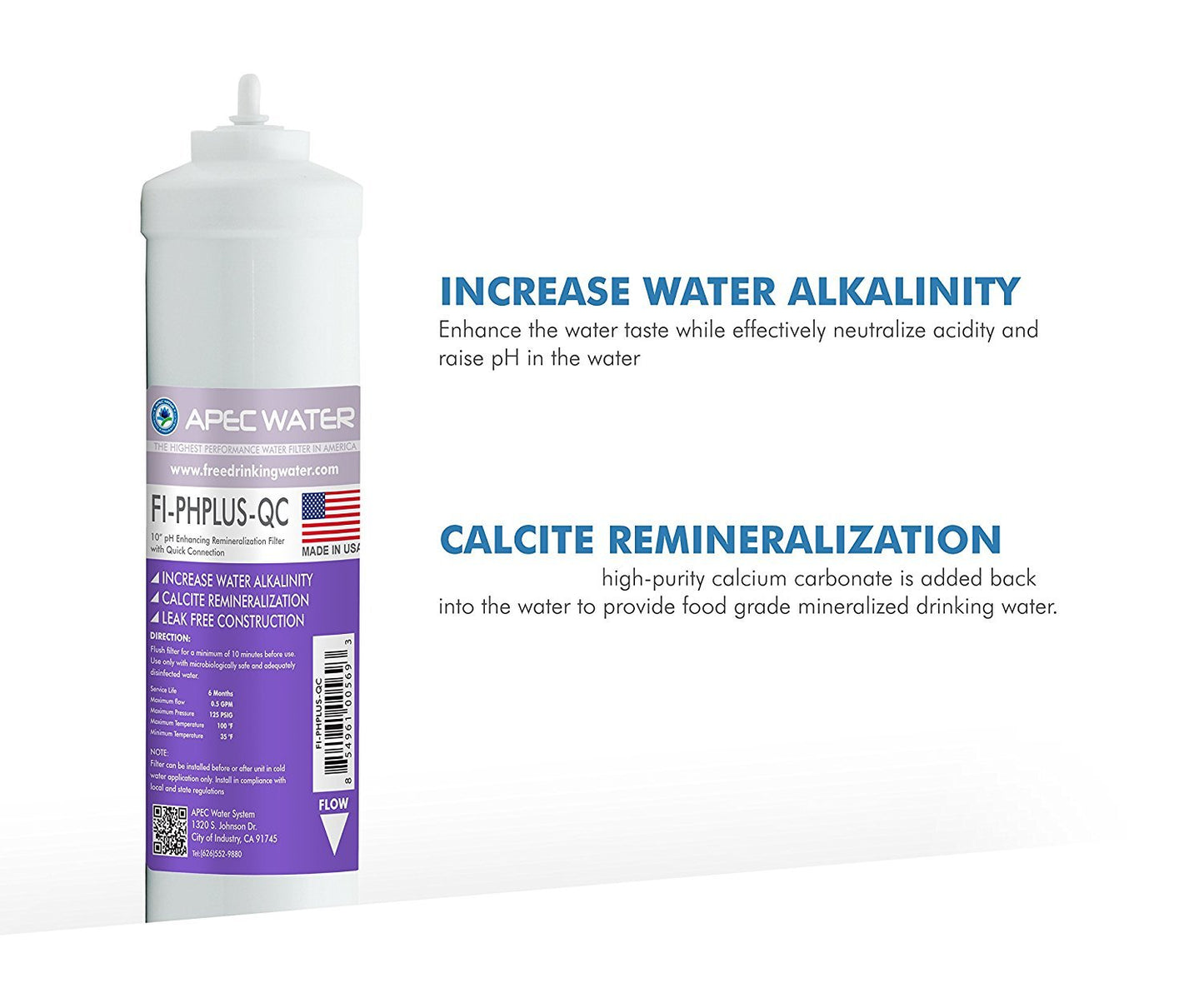 APEC Water Systems 10" High Purity PH+ Calcium Carbonate Alkaline Filters (1/4 Inch)