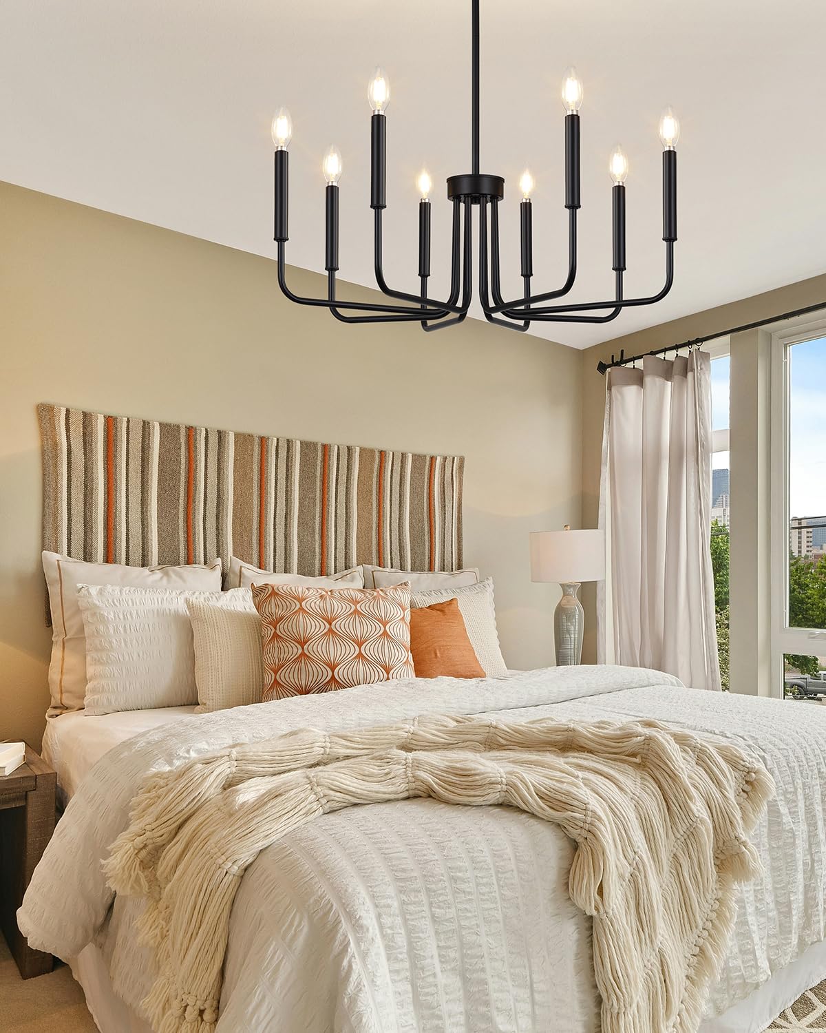 Yunnix 8 Light Black Chandelier, Farmhouse Chandelier for Dining Room Light Fixture Hanging, Industrial Modern Chandelier for Bedroom, Entryway, Foyer, Staircase, Kitchen and Living Room