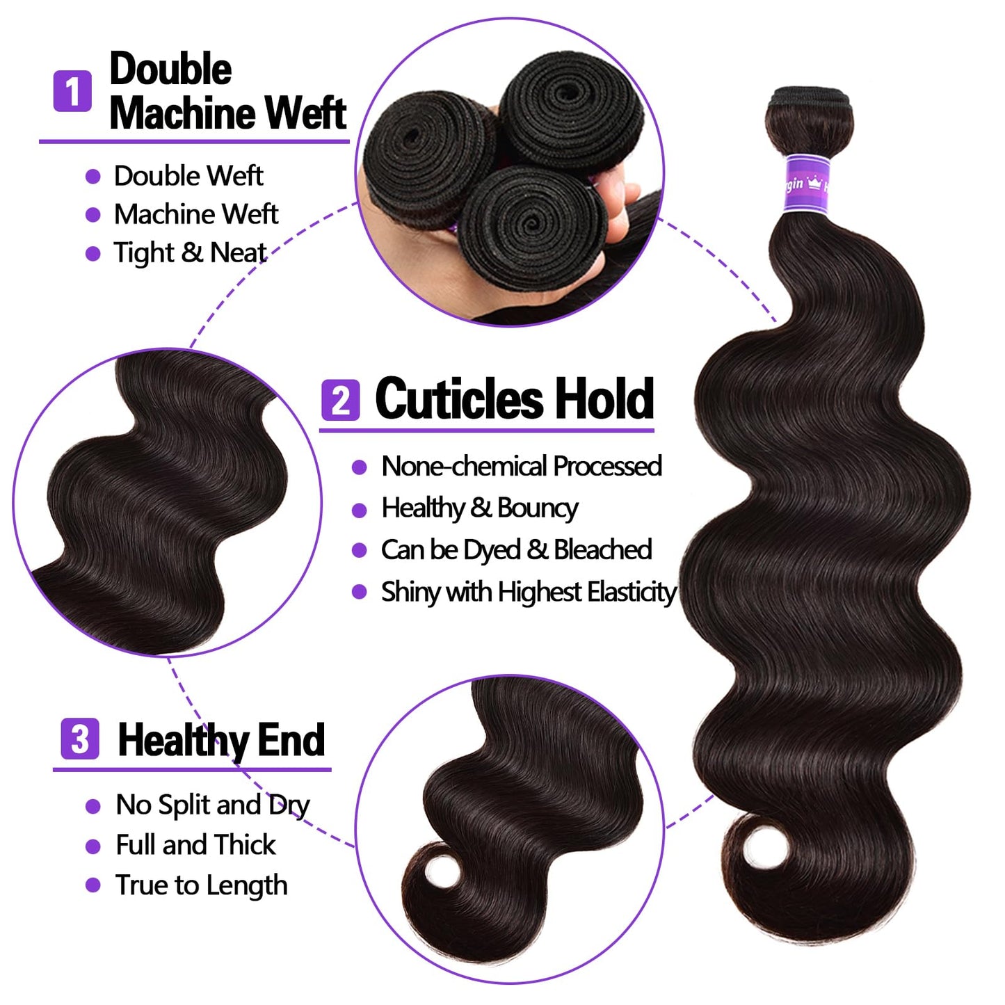 feiyunpanda 10A Brazilian Human Hair Body Wave Bundles (16 18 20) Unprocessed Virgin Human Hair Extensions Wet And Wavy Hair Body Wavy 100% Human Hair Can Be Dyed Natural Color