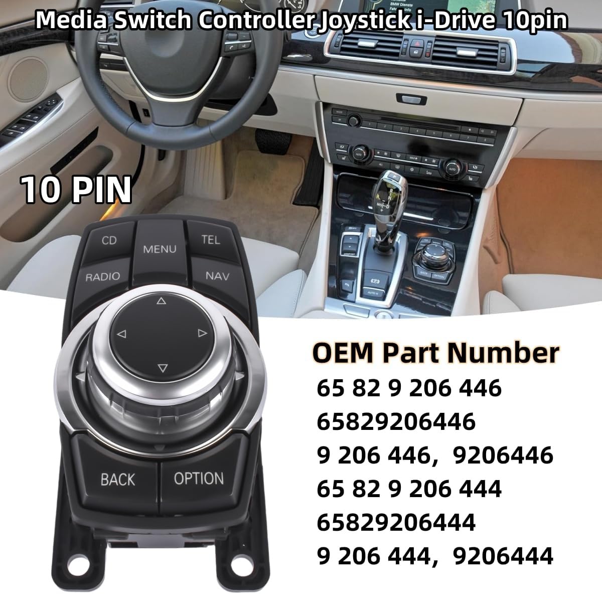 10PIN 65829206446 Media Switch Controller Joystick i-Drive Replacement for BMW F01 F02 F04 F07 GT F10 F11 5 7 Series 2007-2013#65829206444 9206444 Vahaha