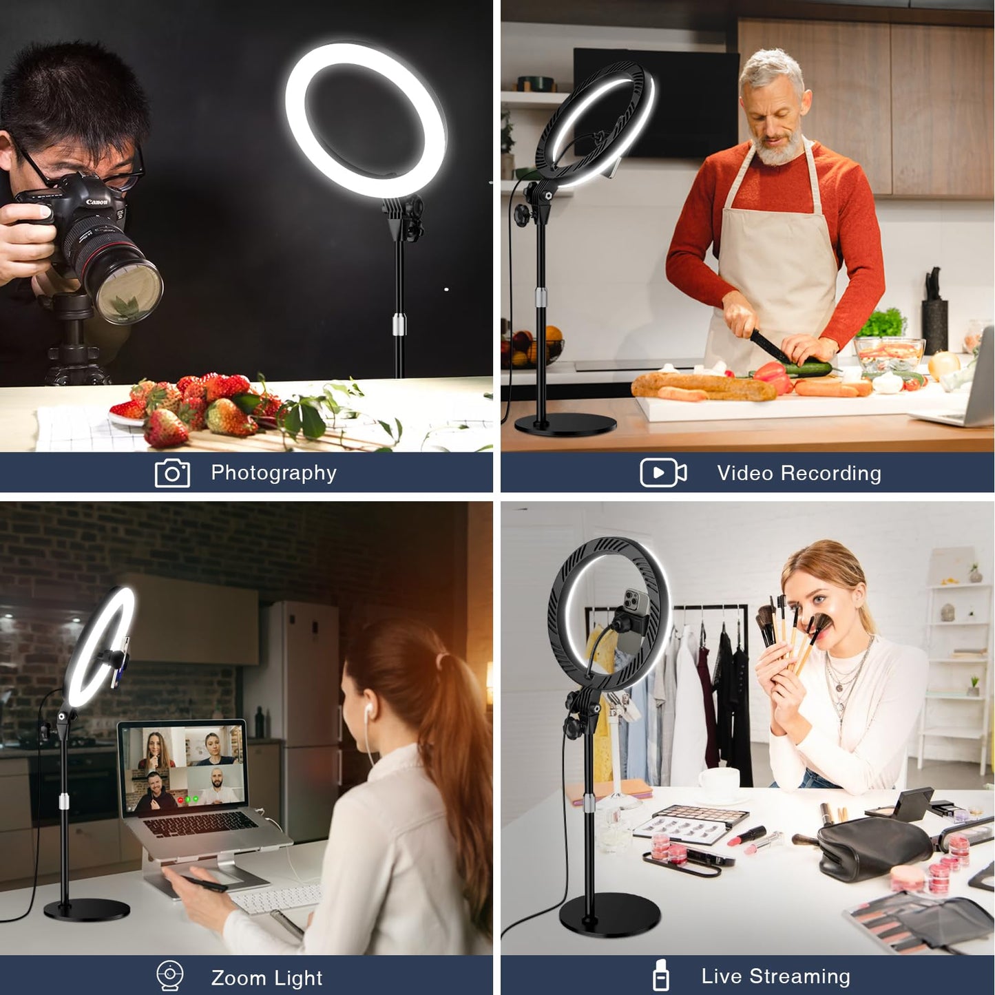 Desk Ring Light with Stand, 10.5'' Circle Light with Phone Holder for Video Recording, Adjustable Halo Light for Computer Zoom Meeting, Laptop Light for Conference Video Calls, Podcast, Live Streaming