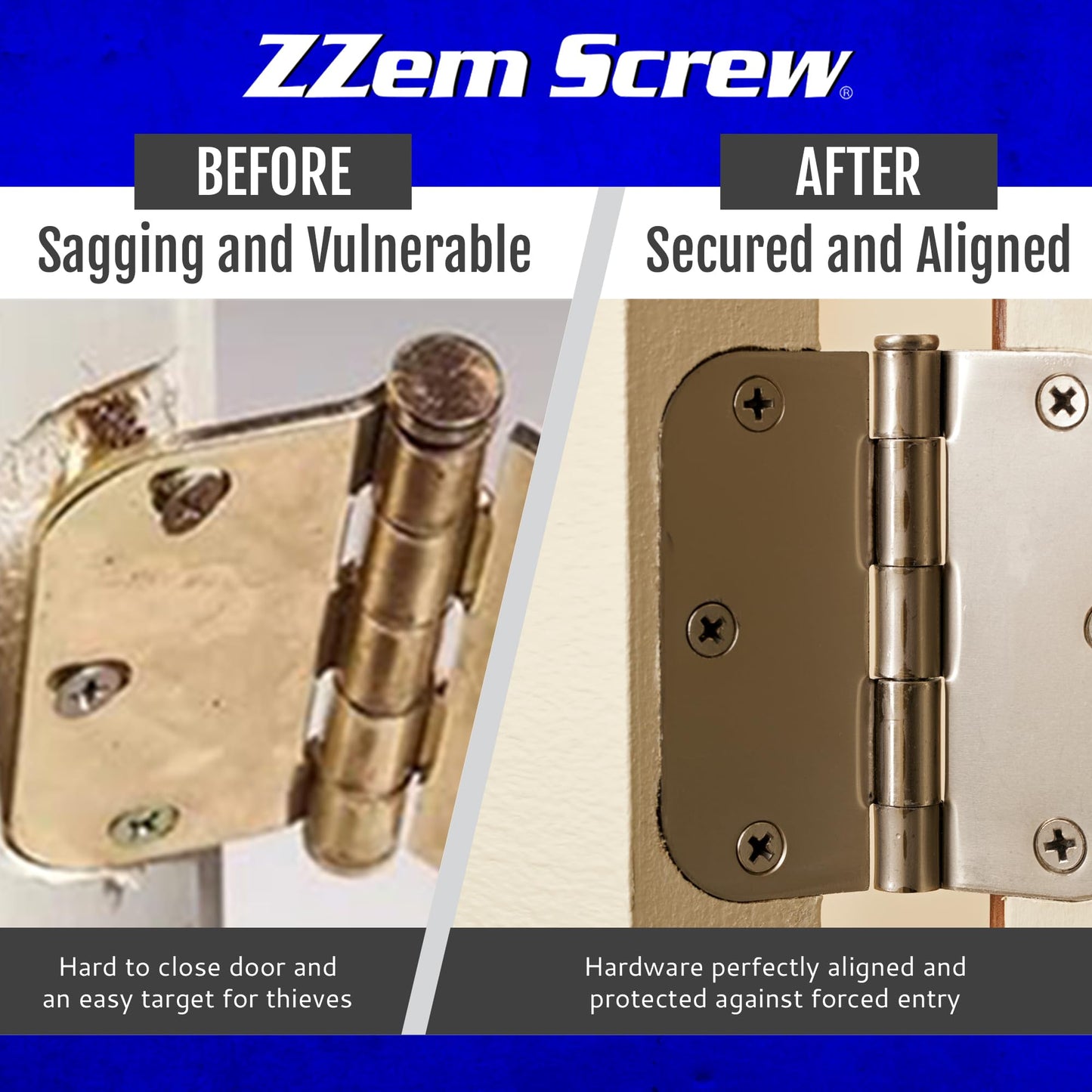 12-PK - #9x3 Steel Screws Permanent Door Hinge Repair Kit – Easy Stripped Screw Hole Repair – Reinforce Door Hinges, Strike Plates & Door Jamb Repair – Quickly Fix Stripped Hinge Screws - Made in USA